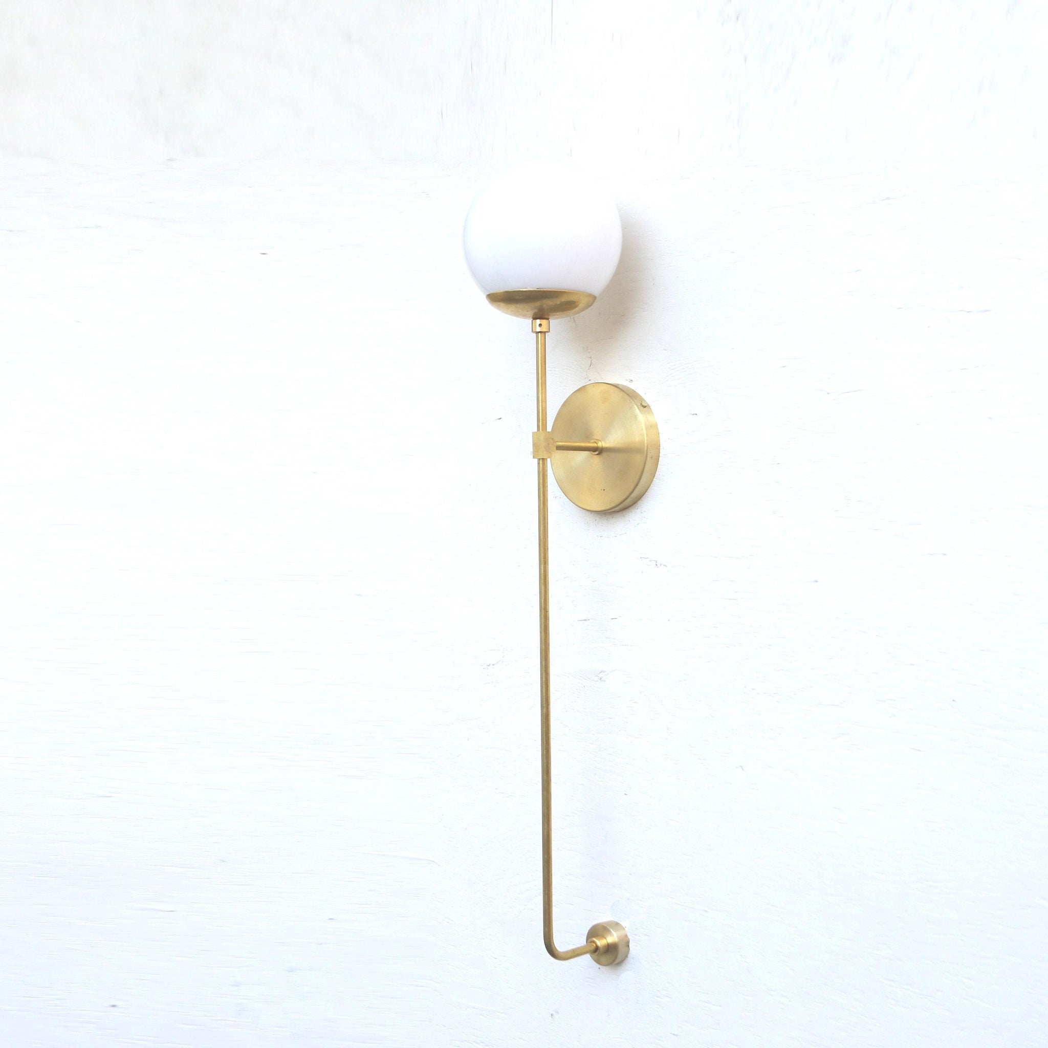 One-Light Opal Globe Wall Sconce with Long Brass Stem