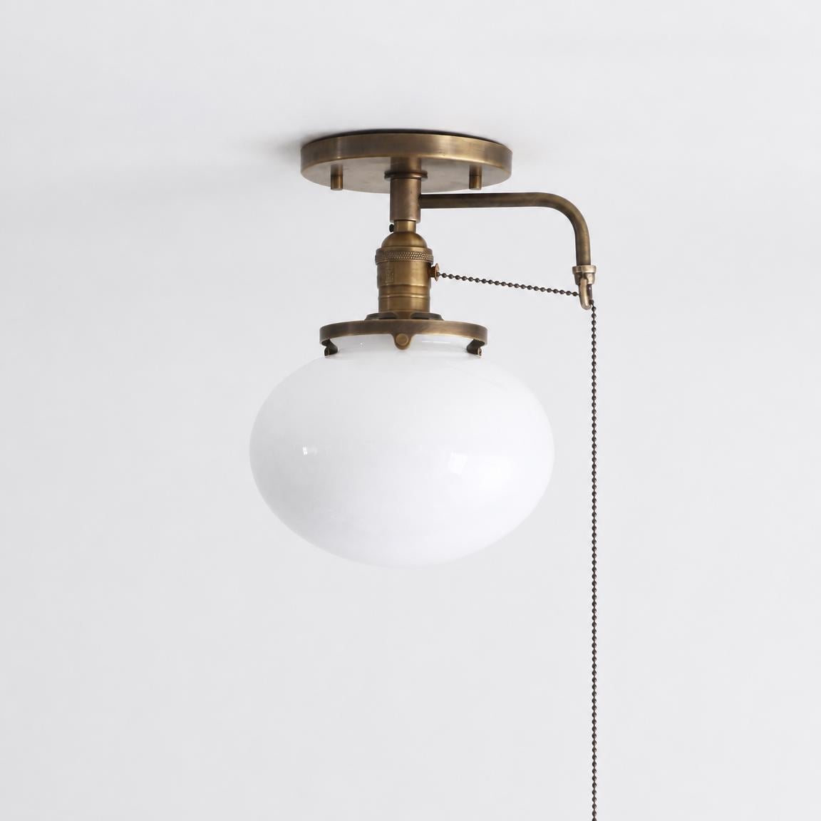 One-Light Opal Schoolhouse Flush Mount Ceiling Light with Pull Chain