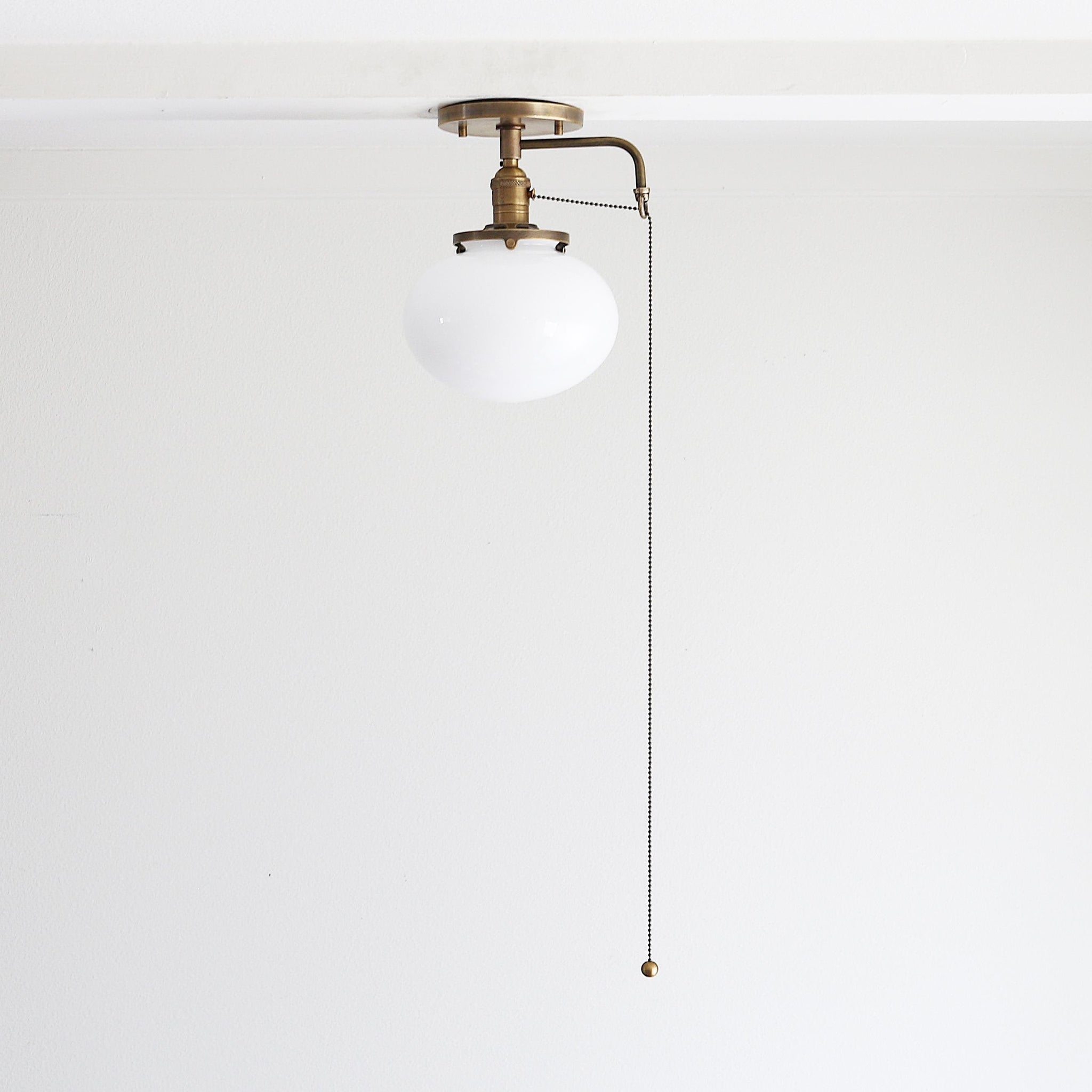 One-Light Opal Schoolhouse Flush Mount Ceiling Light with Pull Chain