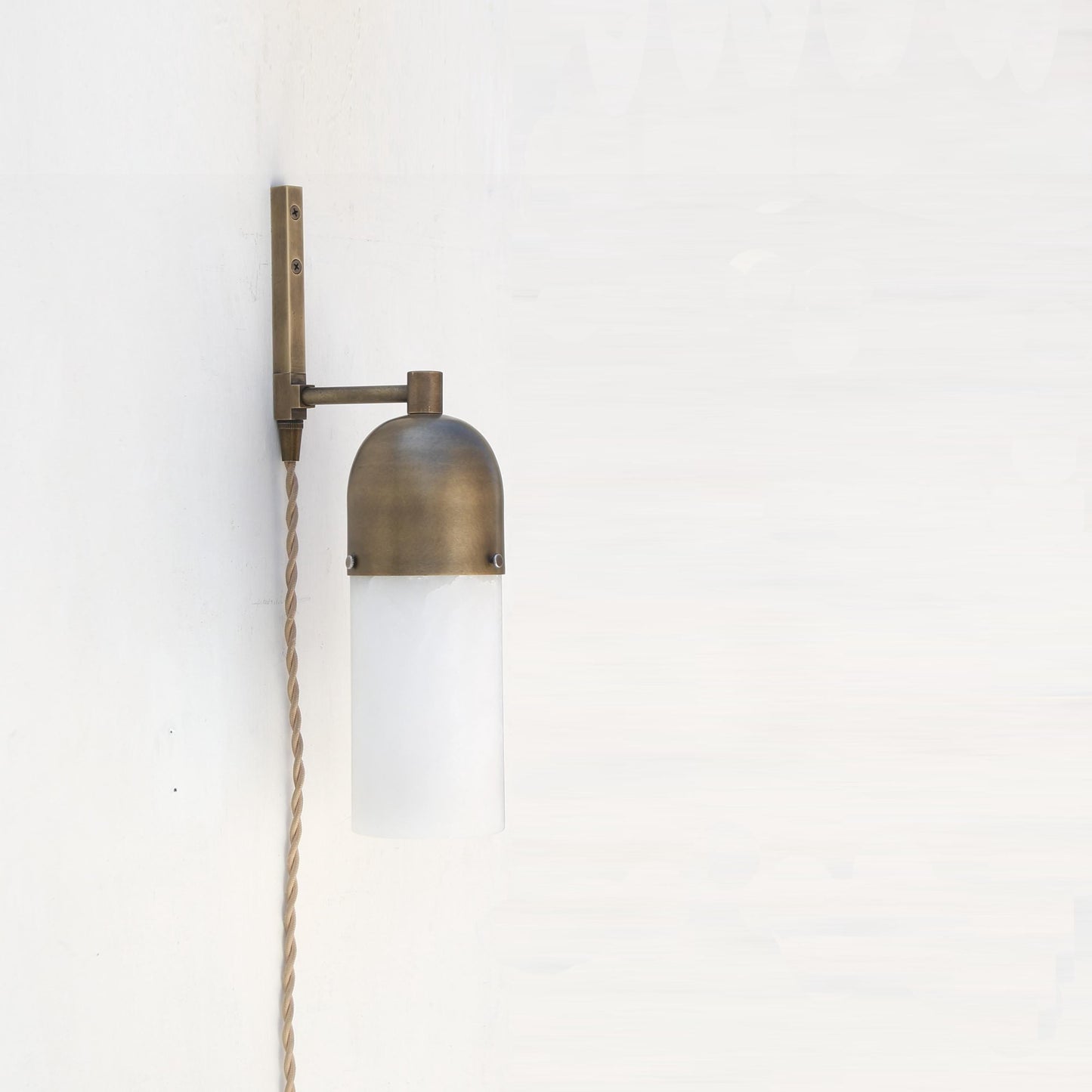 One-Light Plug-In Alabaster Sconce with Brass Dome Cap