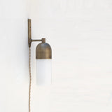 One-Light Plug-In Alabaster Sconce with Brass Dome Cap