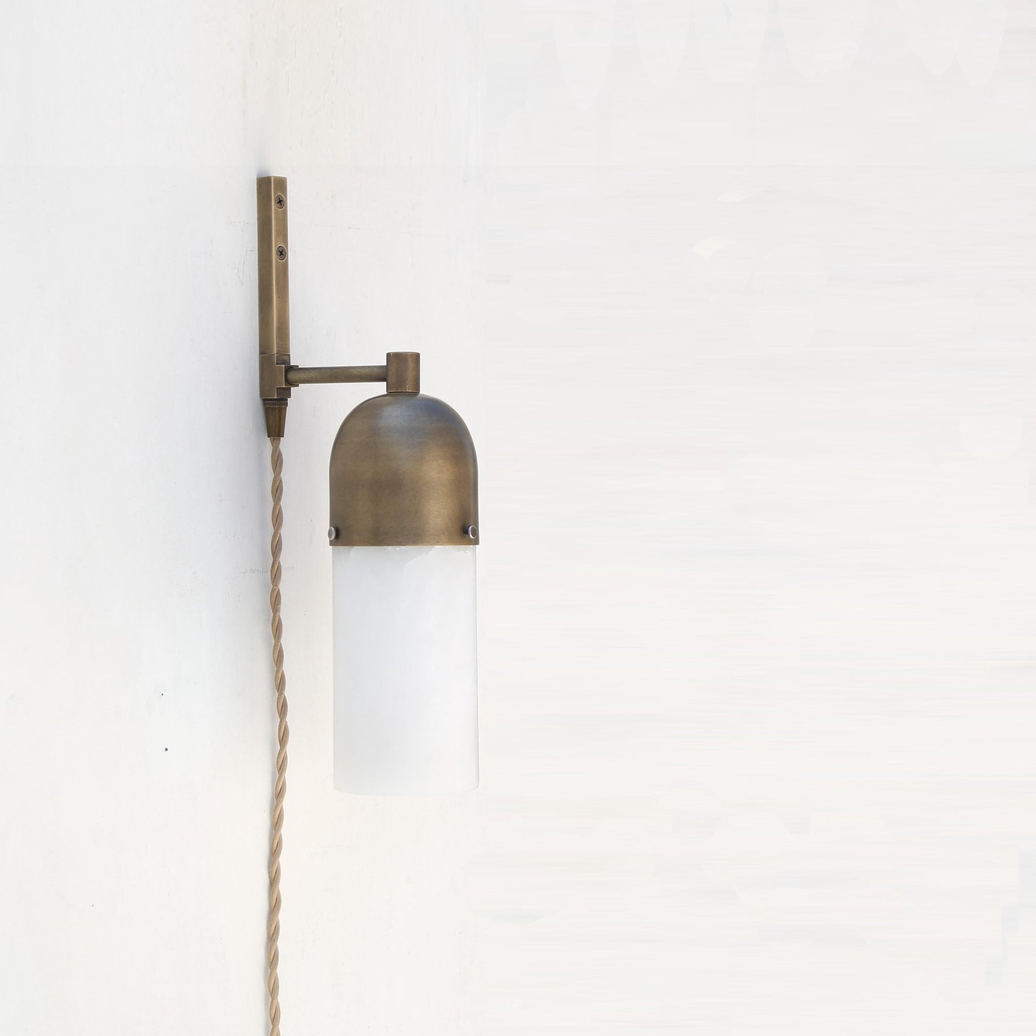 One-Light Plug-In Alabaster Sconce with Brass Dome Cap