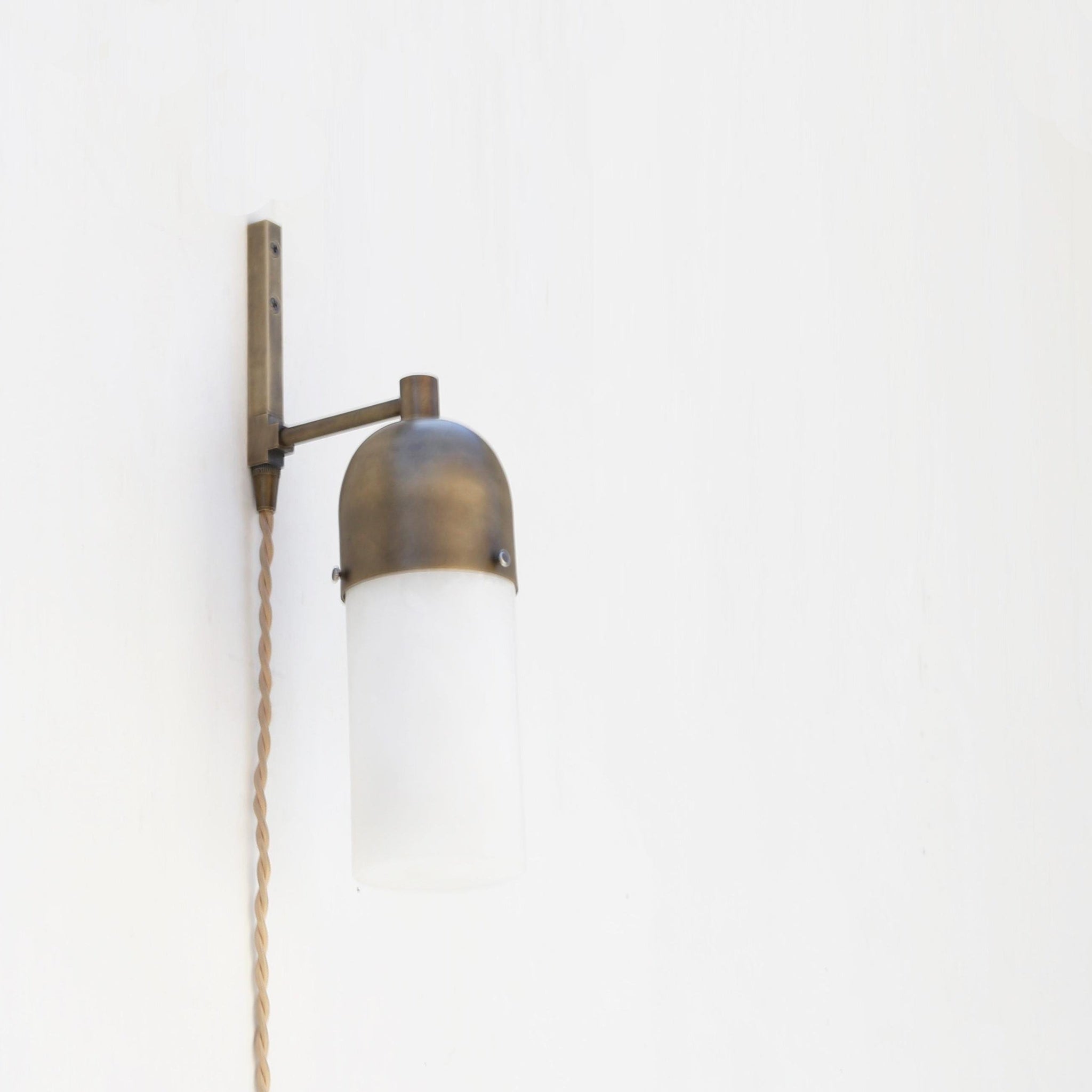 One-Light Plug-In Alabaster Sconce with Brass Dome Cap