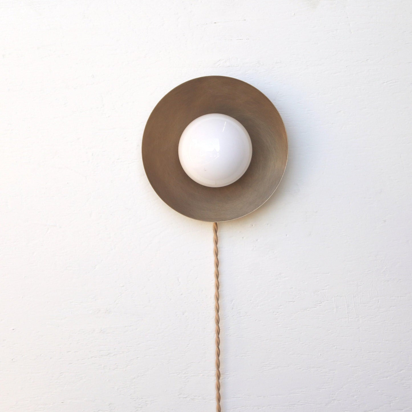 One-Light Plug-In Disc Wall Sconce with Opal Globe