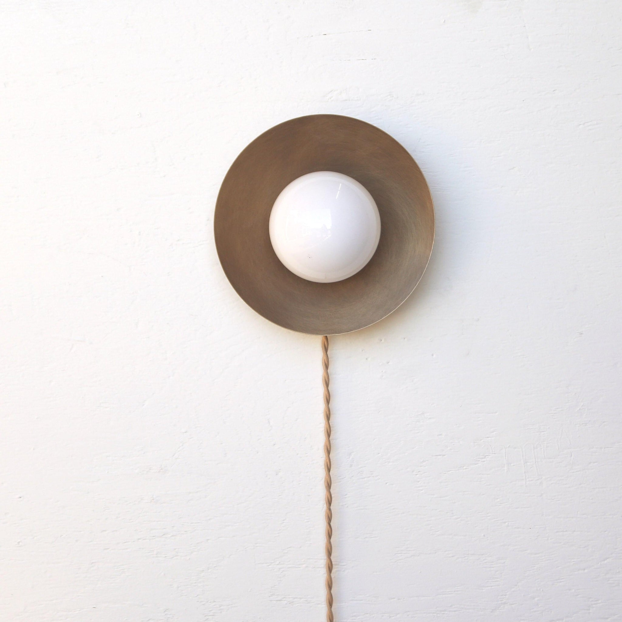 One-Light Plug-In Disc Wall Sconce with Opal Globe