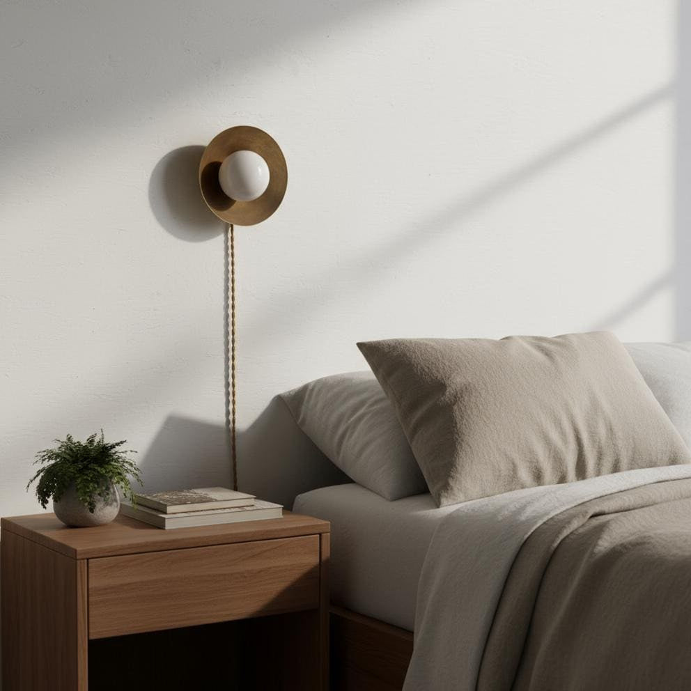One-Light Plug-In Disc Wall Sconce with Opal Globe