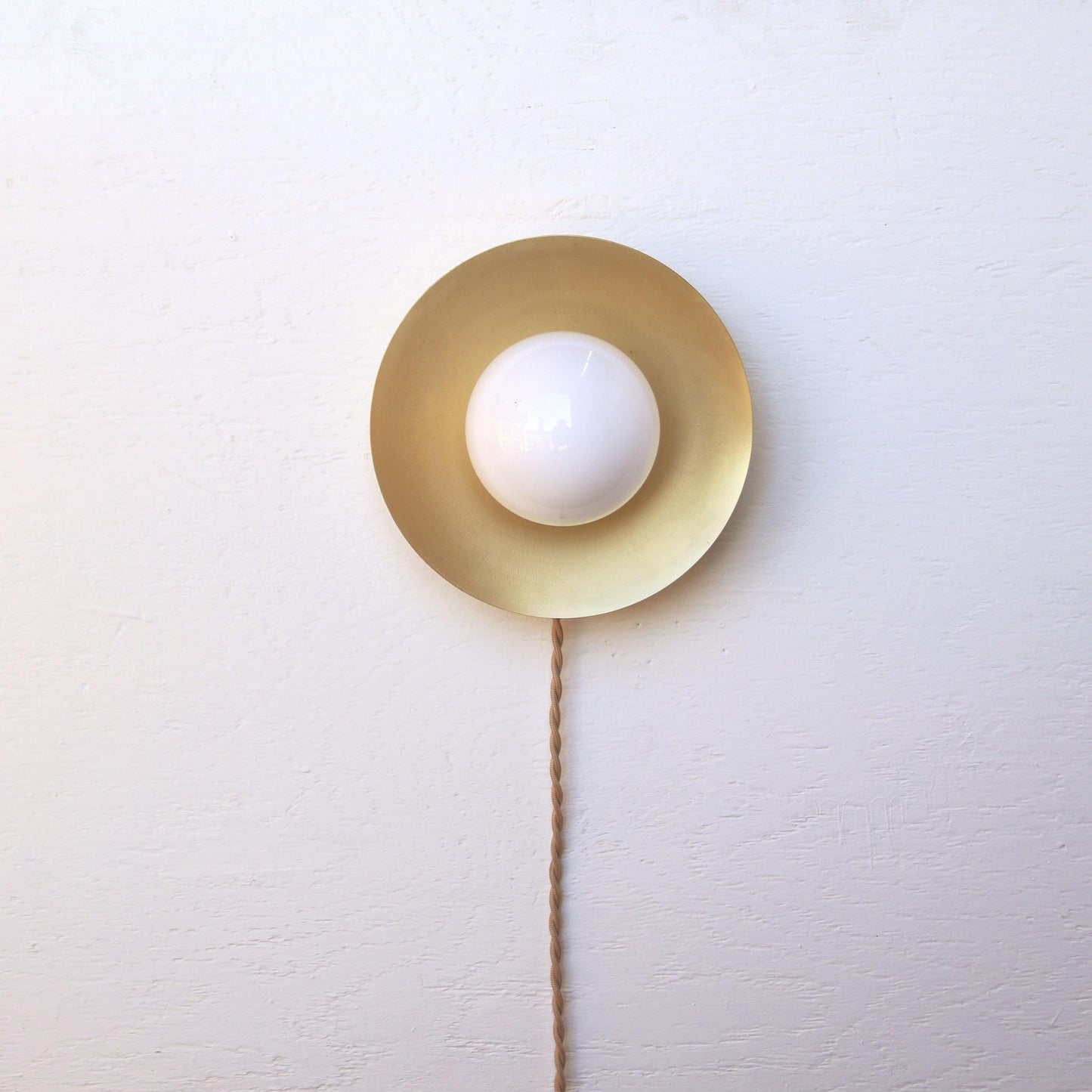 One-Light Plug-In Disc Wall Sconce with Opal Globe