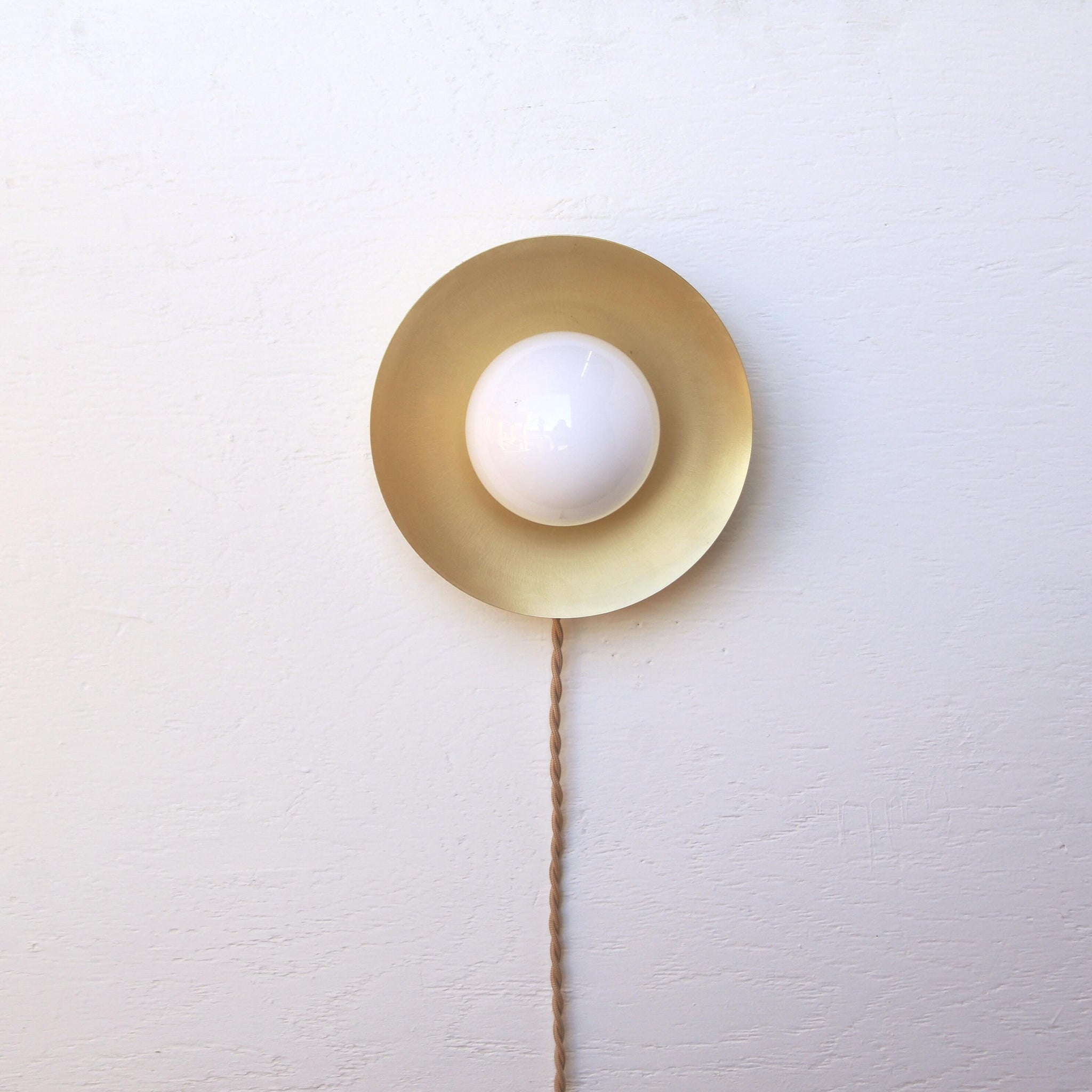 One-Light Plug-In Disc Wall Sconce with Opal Globe