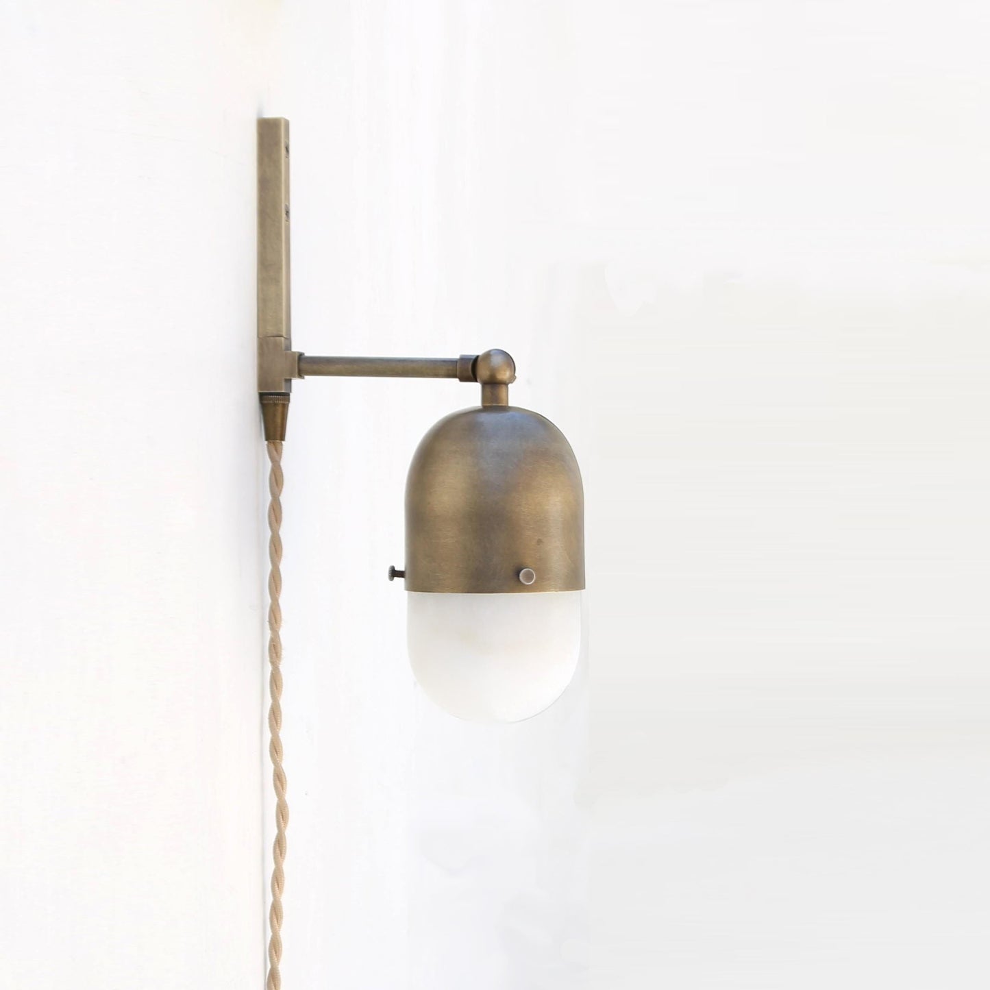 One-Light Plug-In Sconce with Brass Cap and Alabaster Shade