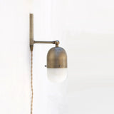 One-Light Plug-In Sconce with Brass Cap and Alabaster Shade