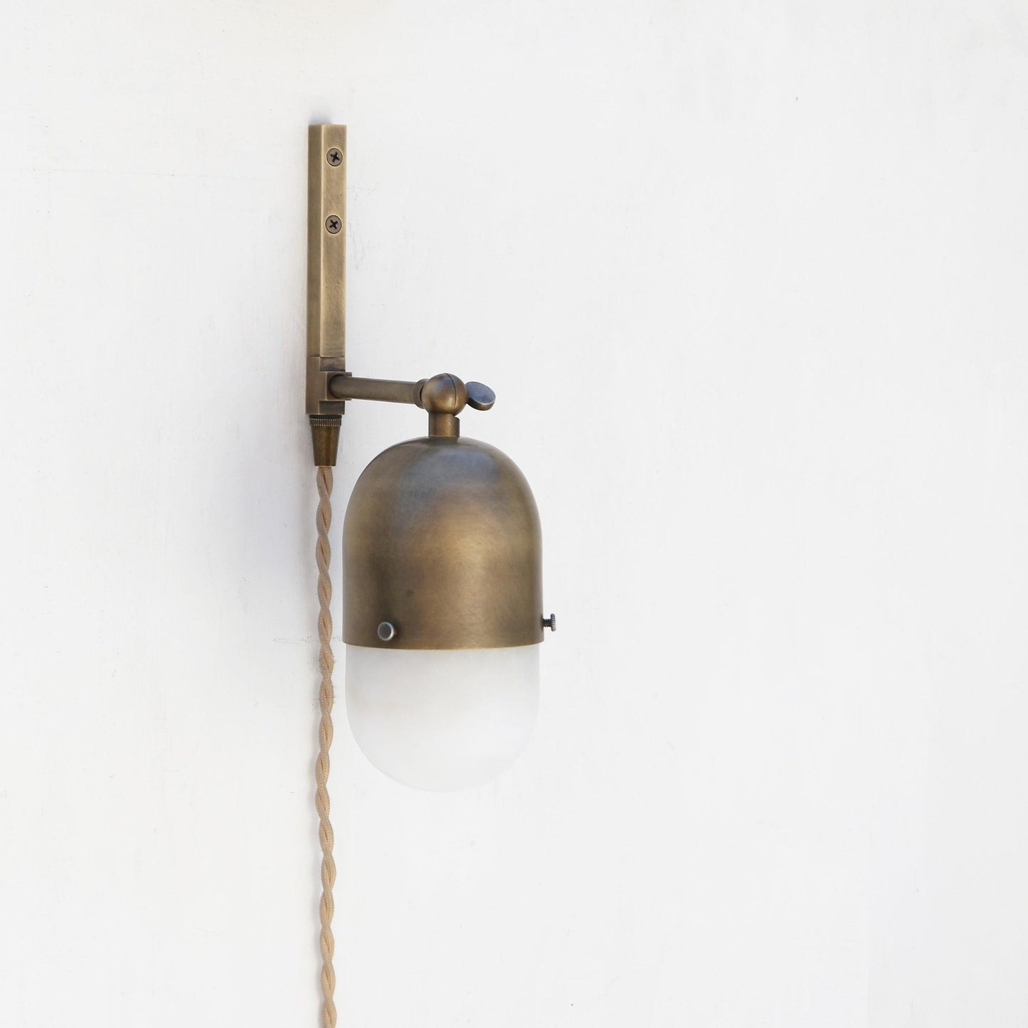 One-Light Plug-In Sconce with Brass Cap and Alabaster Shade
