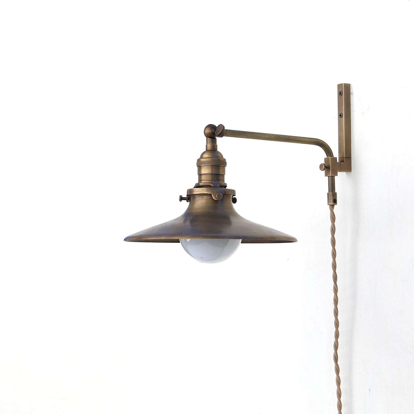 One-Light Plug-In Swing-Arm Sconce with Flared Brass Shade