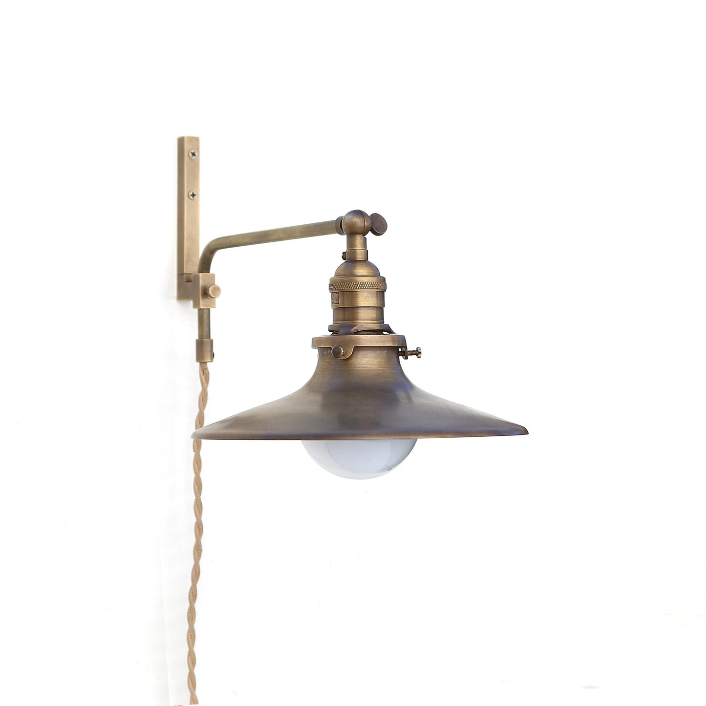 One-Light Plug-In Swing-Arm Sconce with Flared Brass Shade