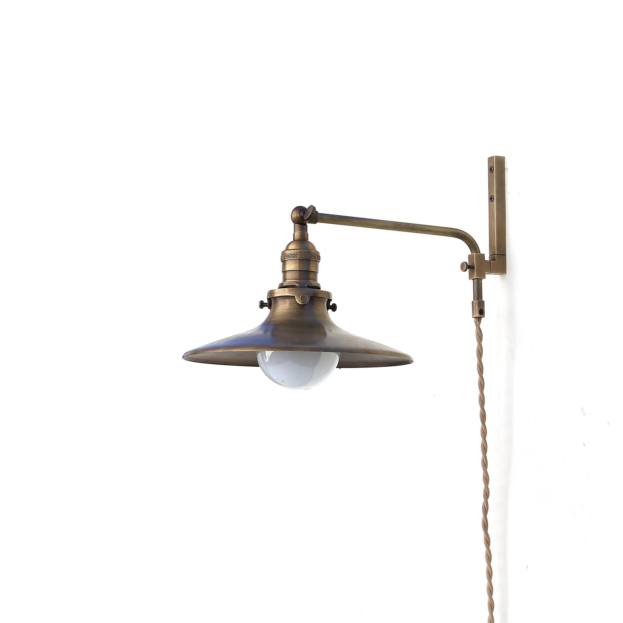 One-Light Plug-In Swing-Arm Sconce with Flared Brass Shade