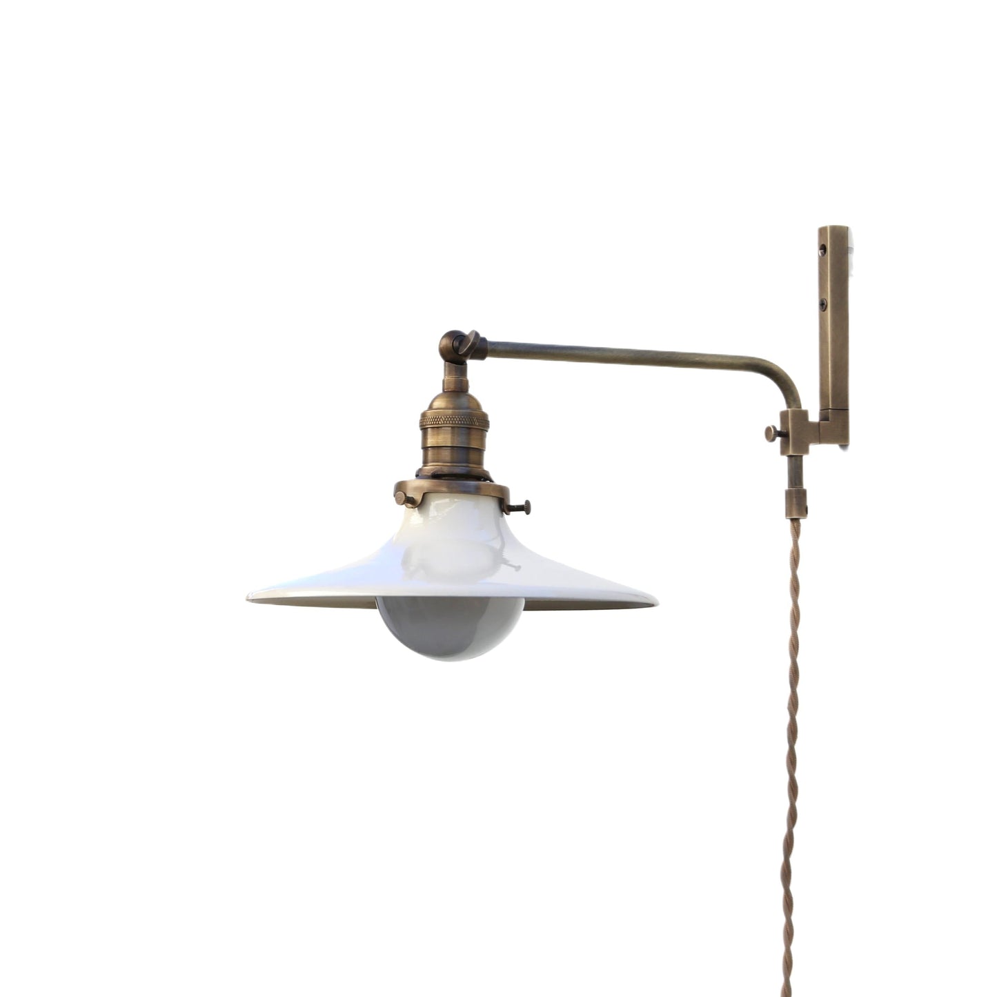 One-Light Plug-In Swing-Arm Sconce with Flared Cream Shade