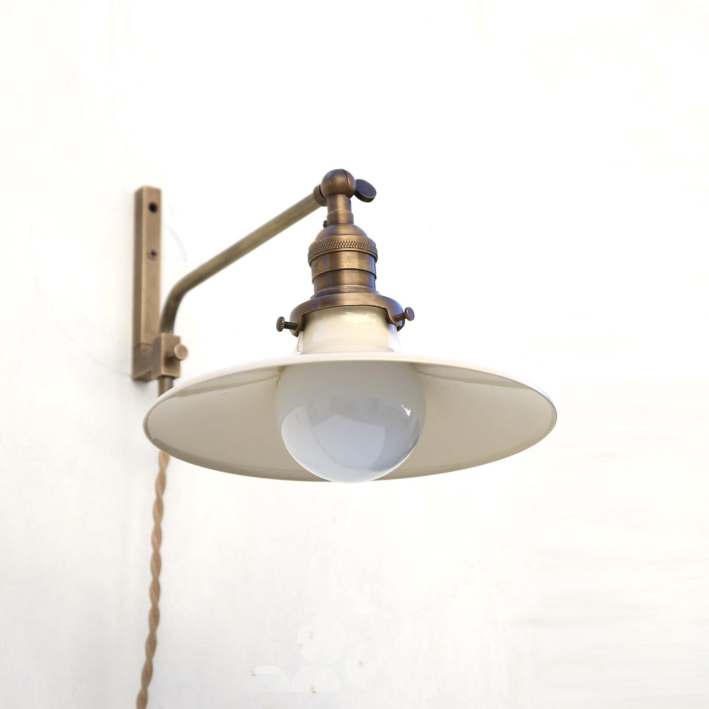 One-Light Plug-In Swing-Arm Sconce with Flared Cream Shade