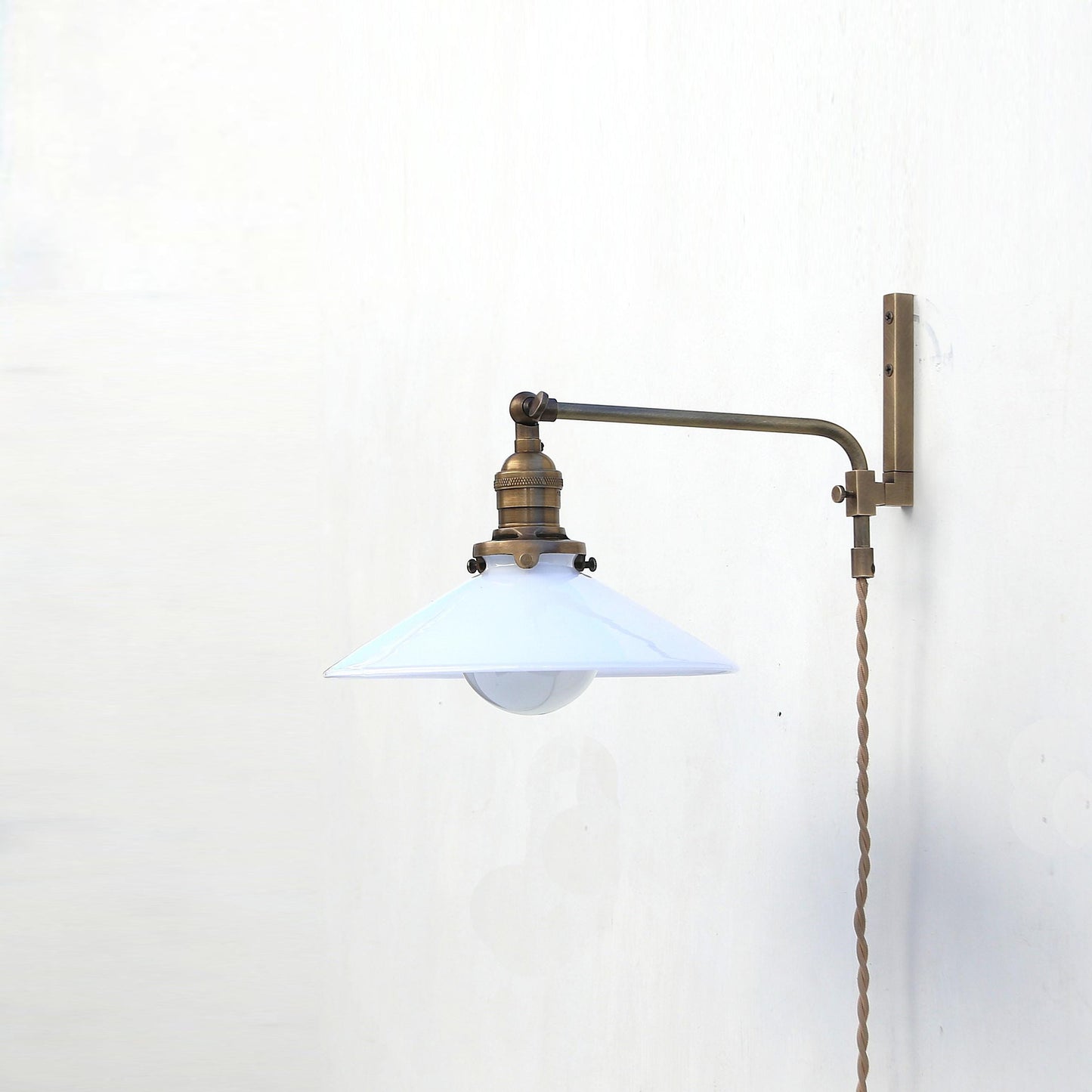 One-Light Plug-In Swing-Arm Sconce with Flared Opal Glass Shade