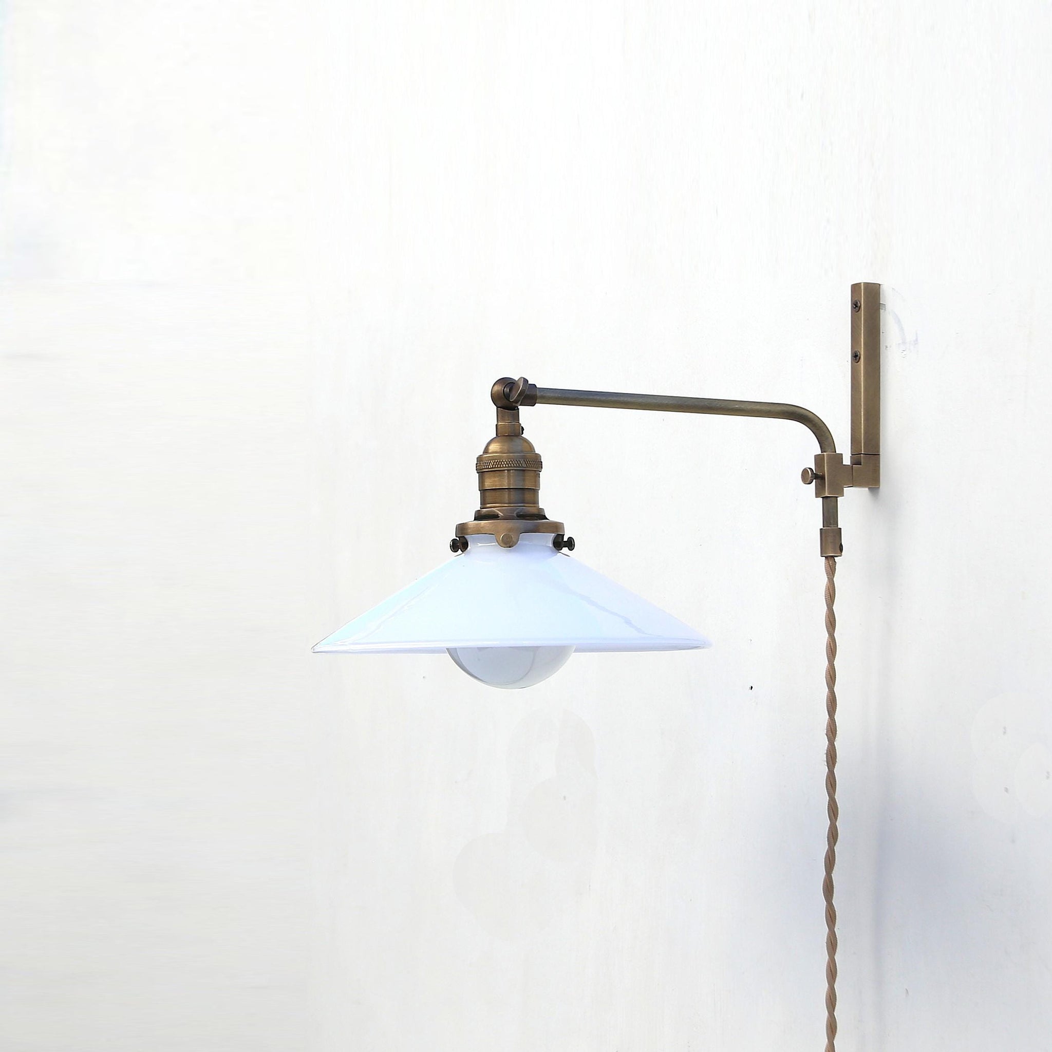 One-Light Plug-In Swing-Arm Sconce with Flared Opal Glass Shade