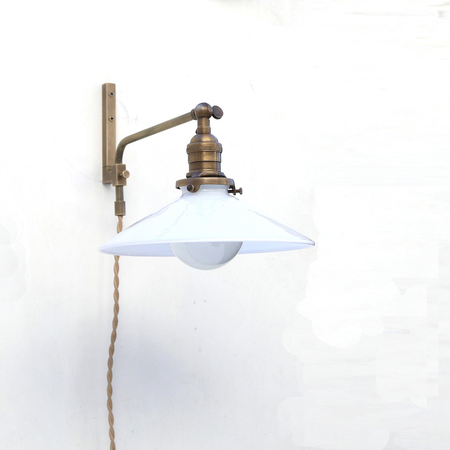 One-Light Plug-In Swing-Arm Sconce with Flared Opal Glass Shade