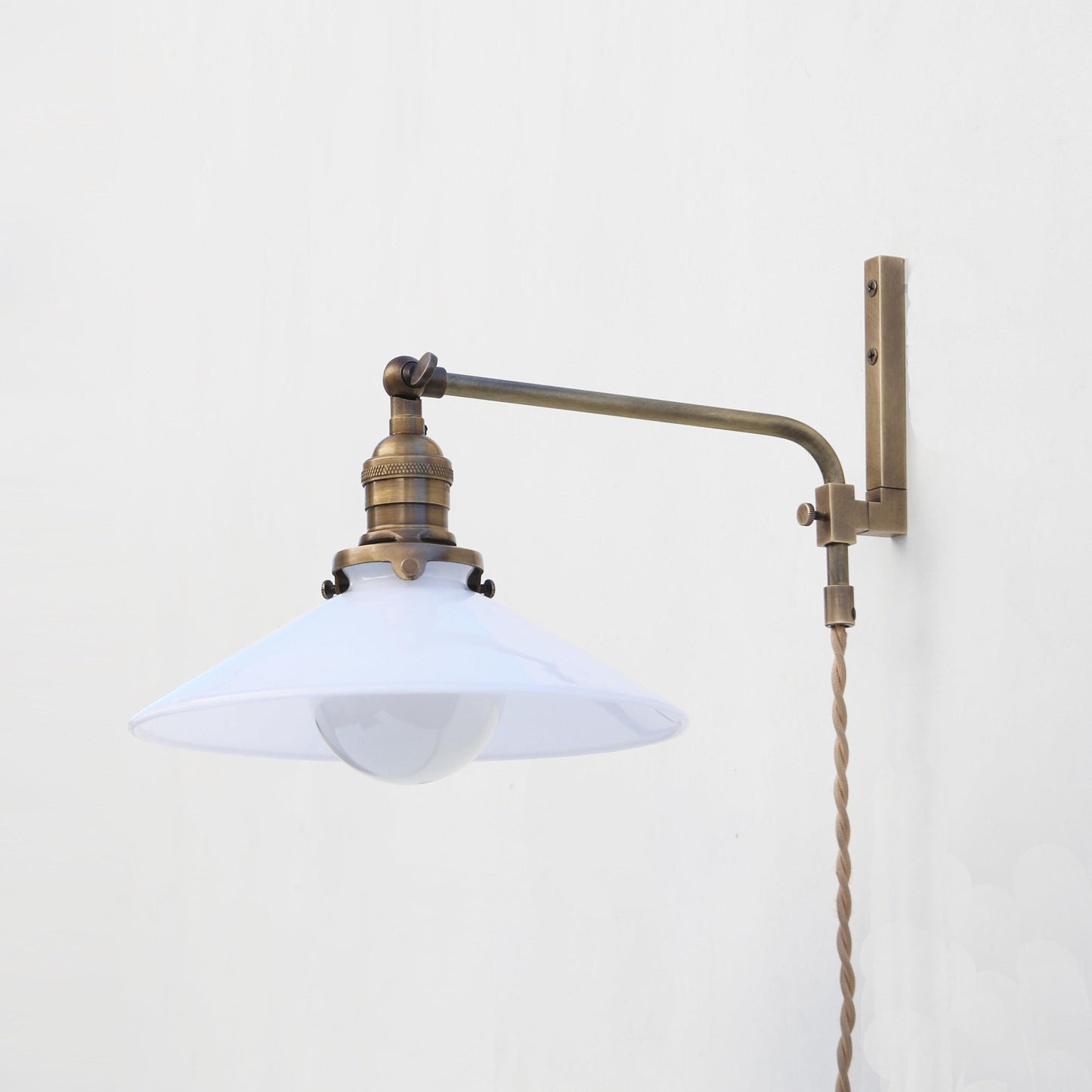 One-Light Plug-In Swing-Arm Sconce with Flared Opal Glass Shade