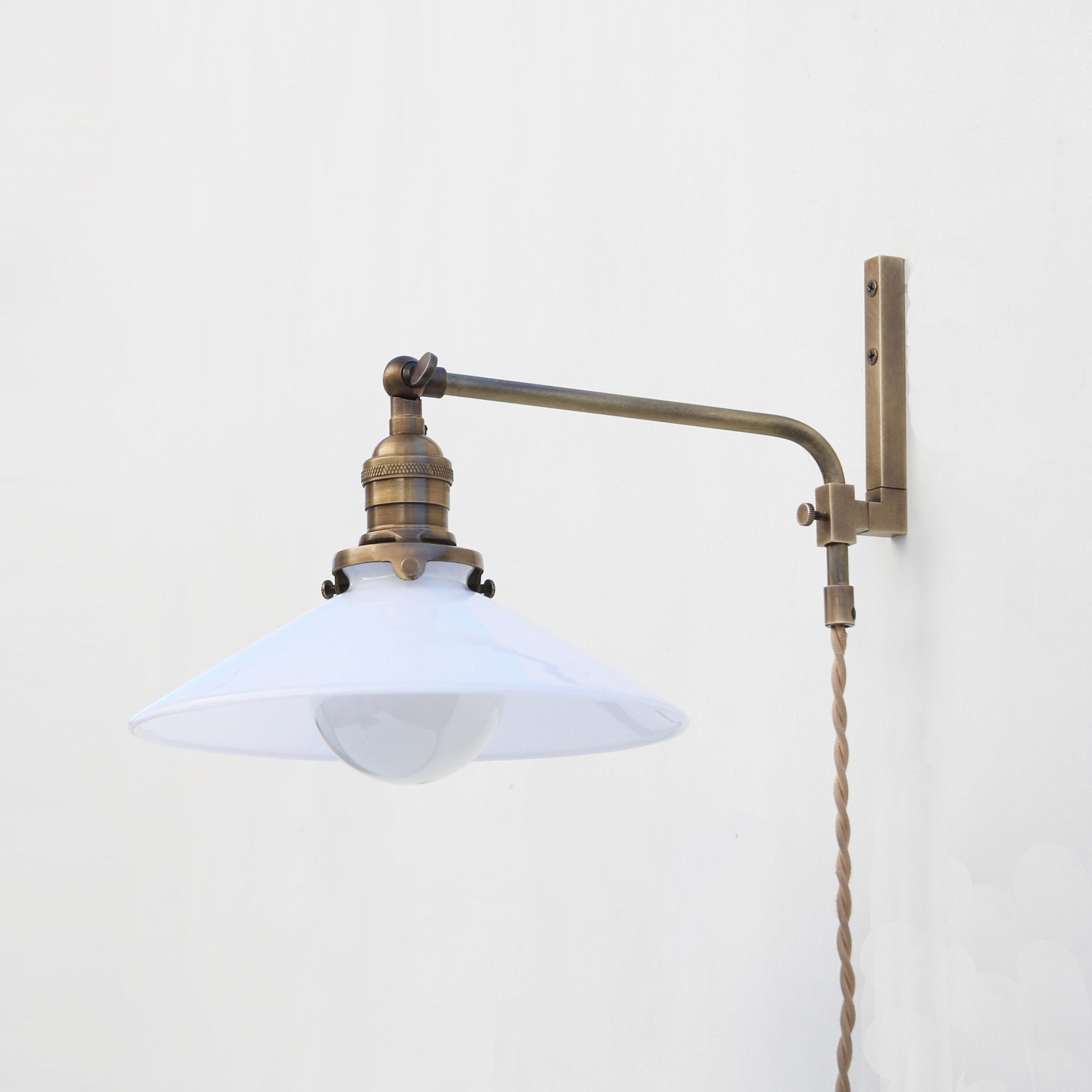 One-Light Plug-In Swing-Arm Sconce with Flared Opal Glass Shade