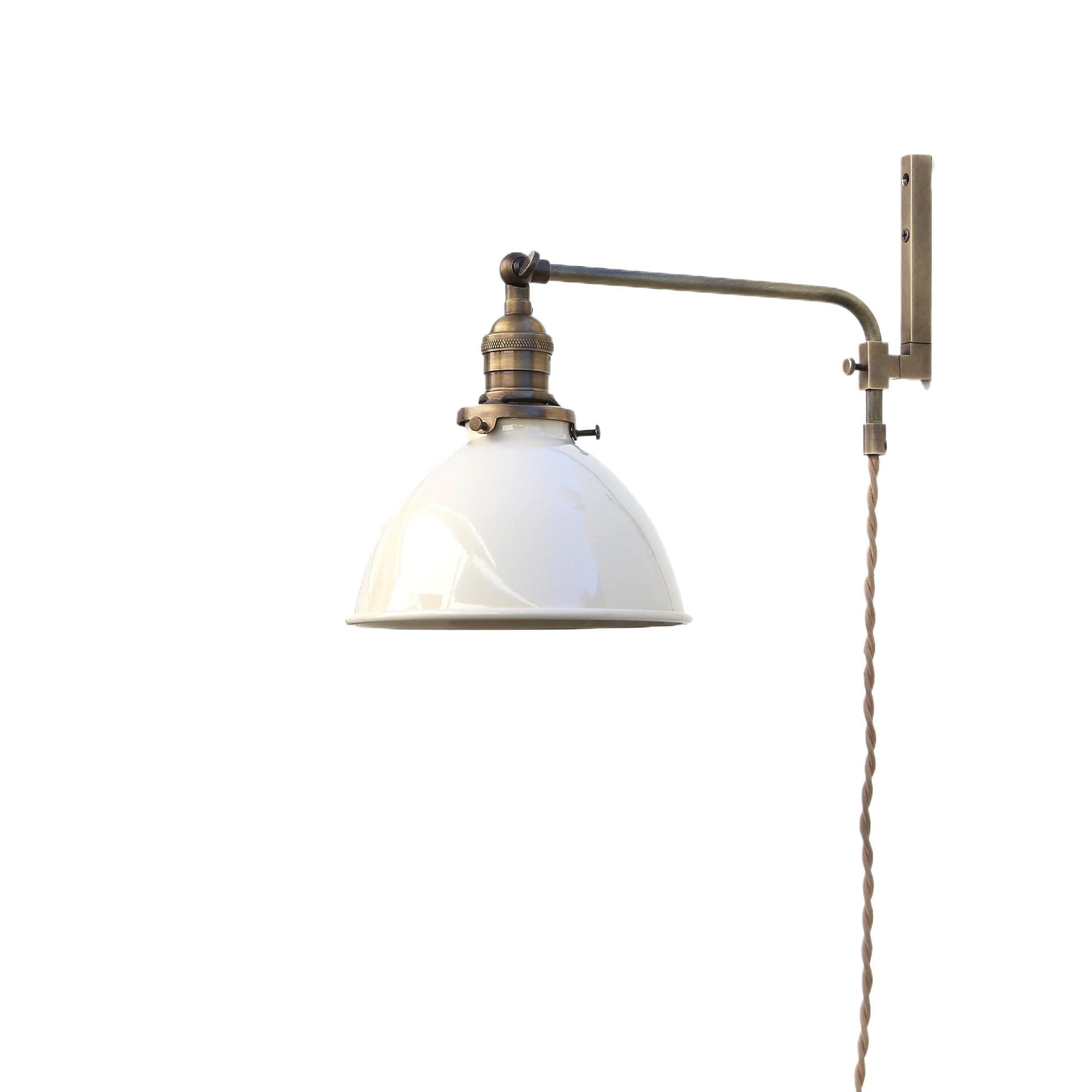 One-Light Plug-In Swing Arm Wall Sconce with Enamel Dome Shade