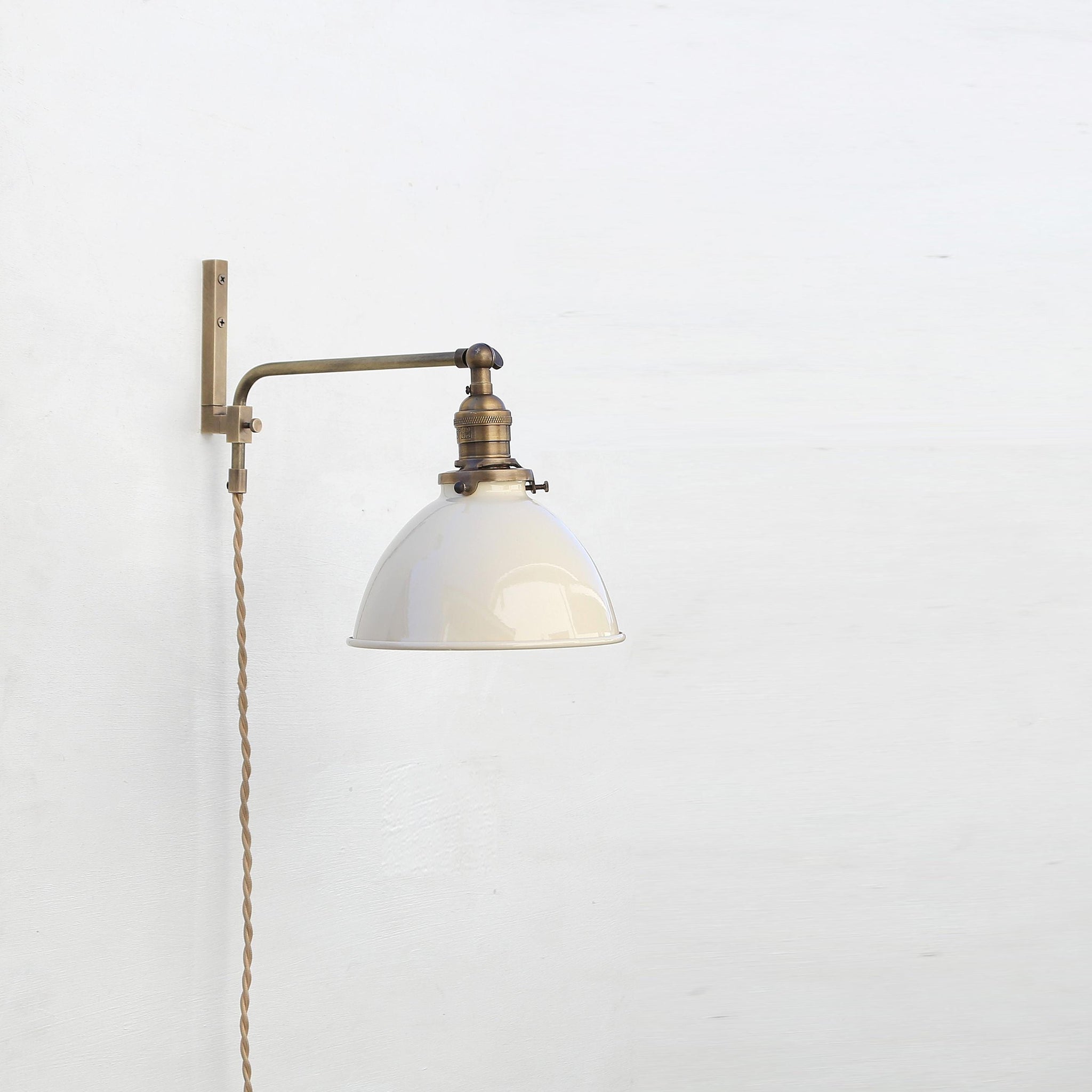 One-Light Plug-In Swing Arm Wall Sconce with Enamel Dome Shade
