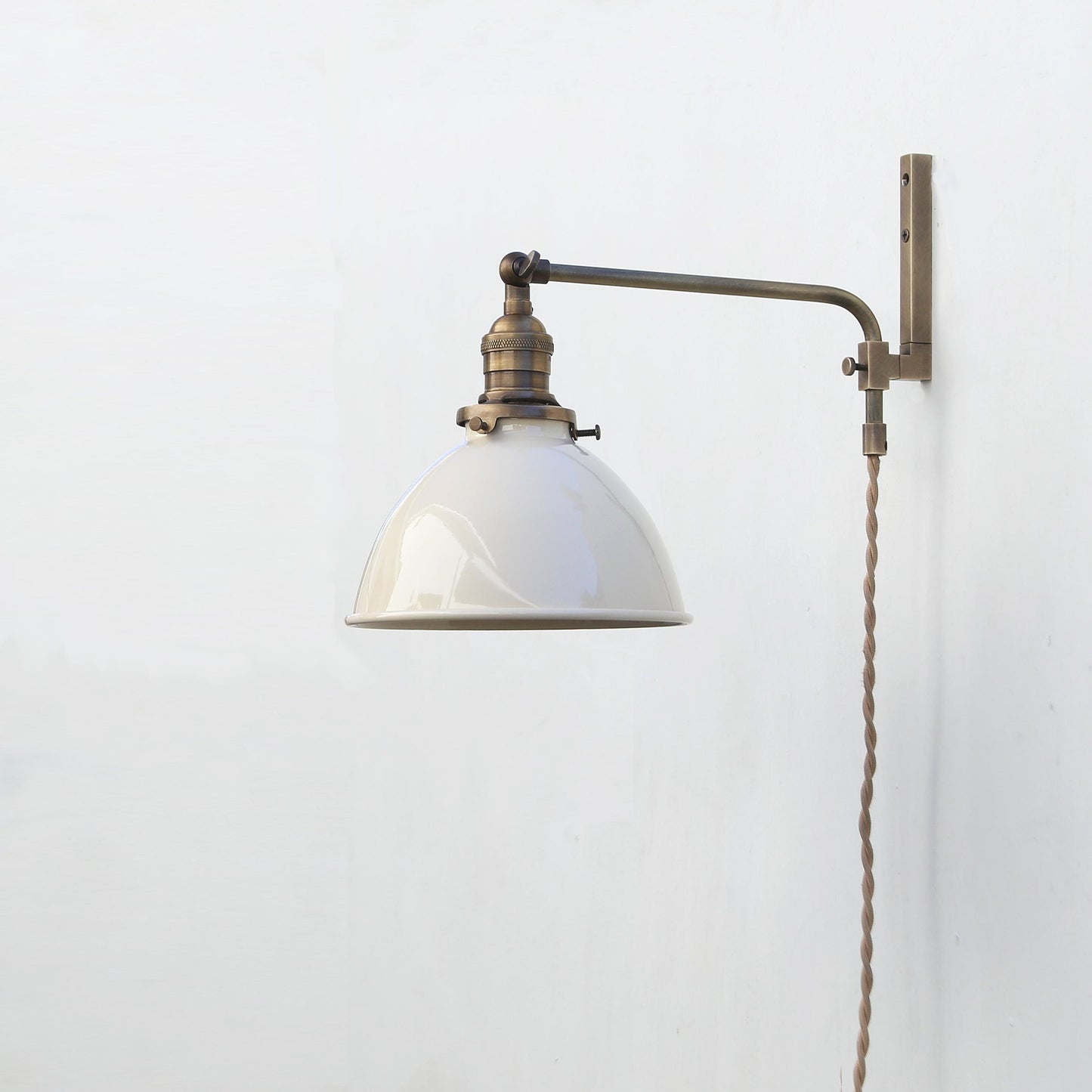 One-Light Plug-In Swing Arm Wall Sconce with Enamel Dome Shade