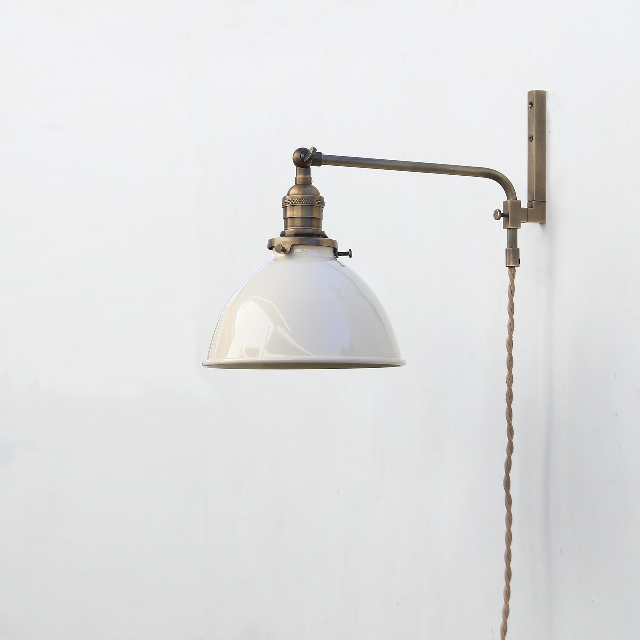 One-Light Plug-In Swing Arm Wall Sconce with Enamel Dome Shade