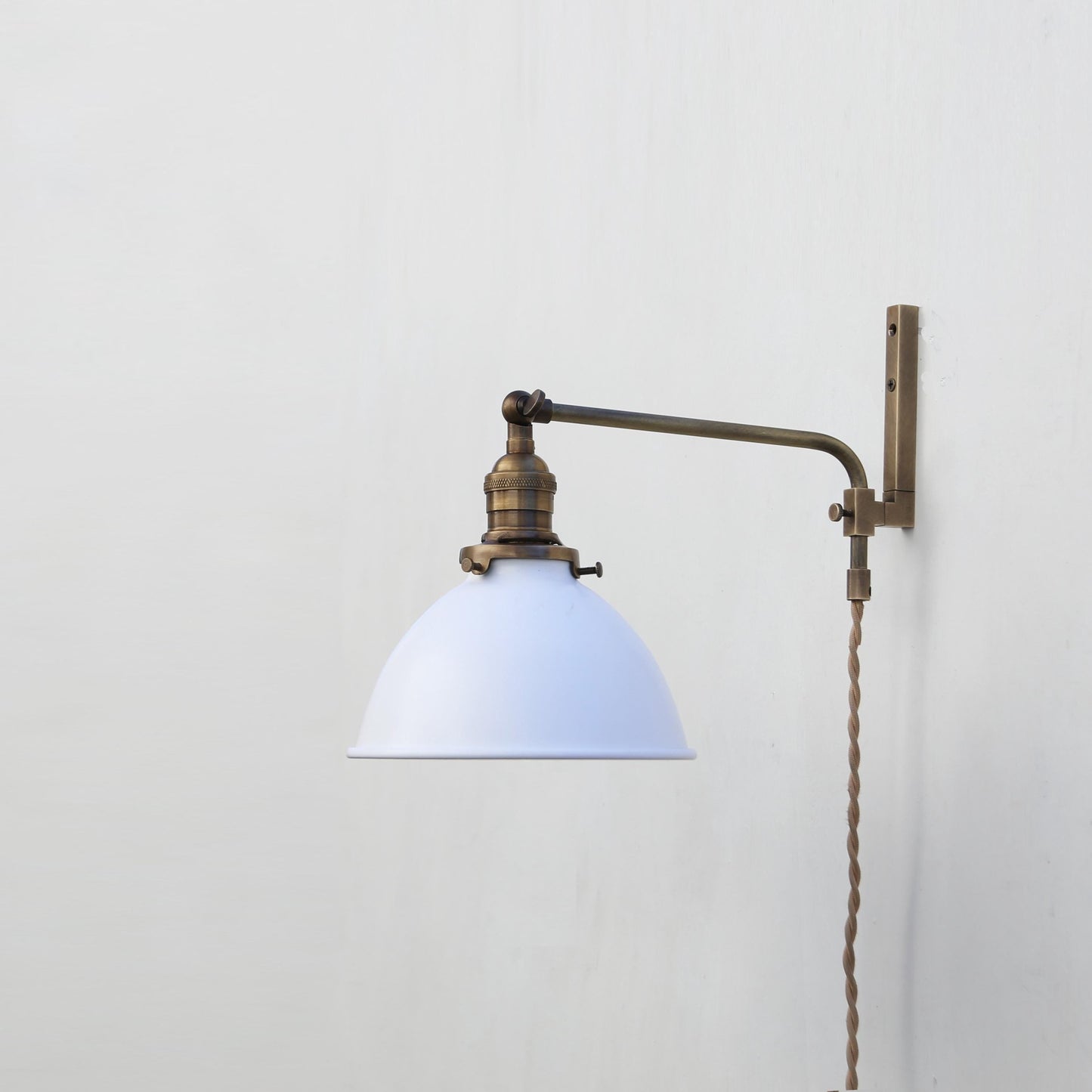 One-Light Plug-In Swing Arm Wall Sconce with Enamel Dome Shade