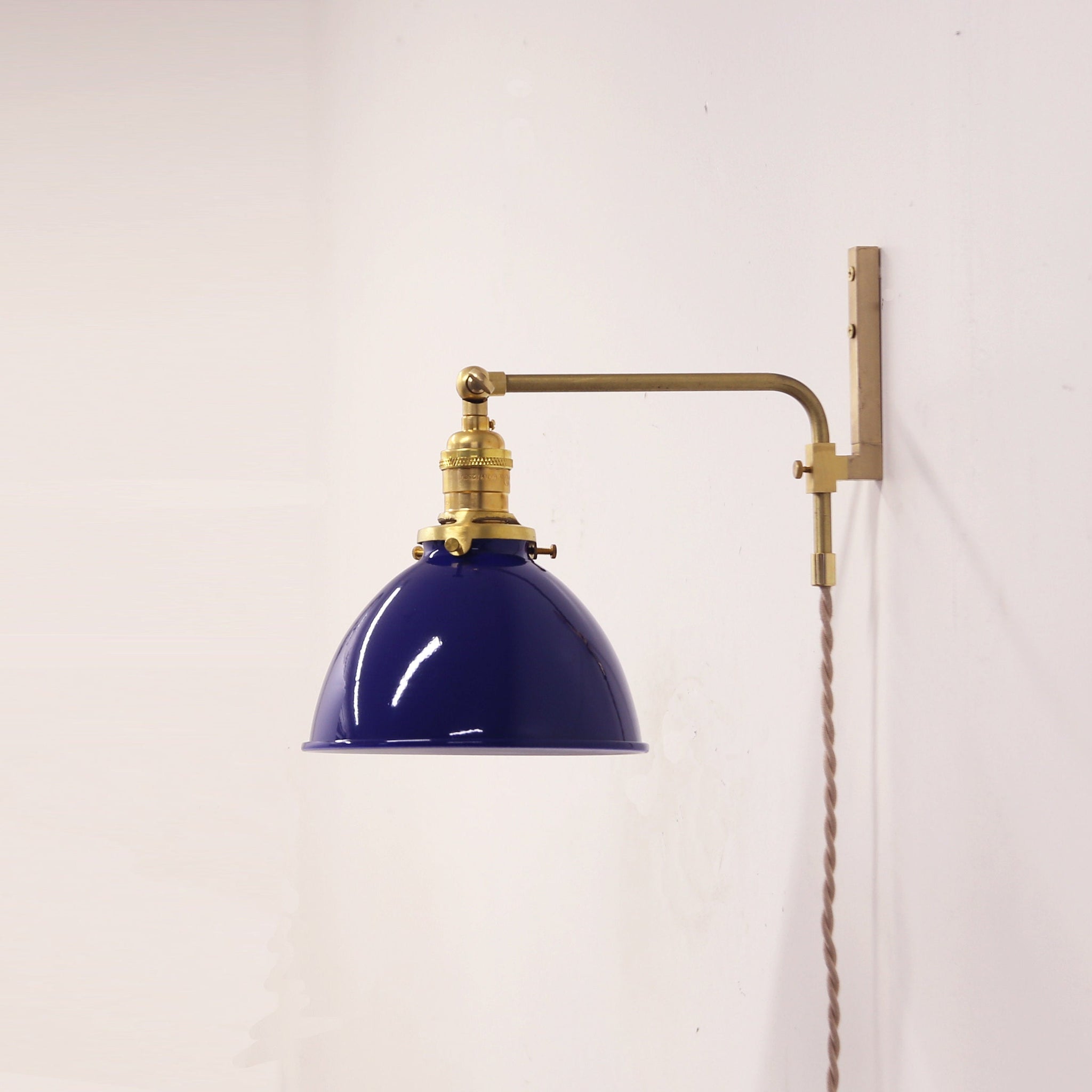 One-Light Plug-In Swing Arm Wall Sconce with Enamel Dome Shade