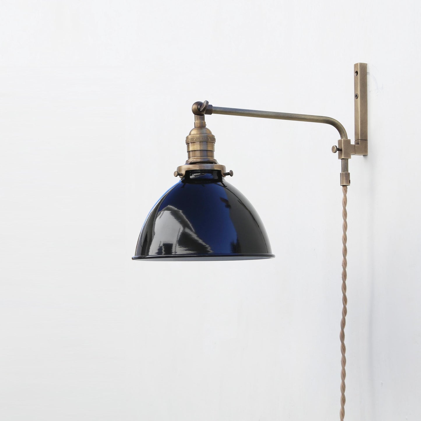 One-Light Plug-In Swing Arm Wall Sconce with Enamel Dome Shade