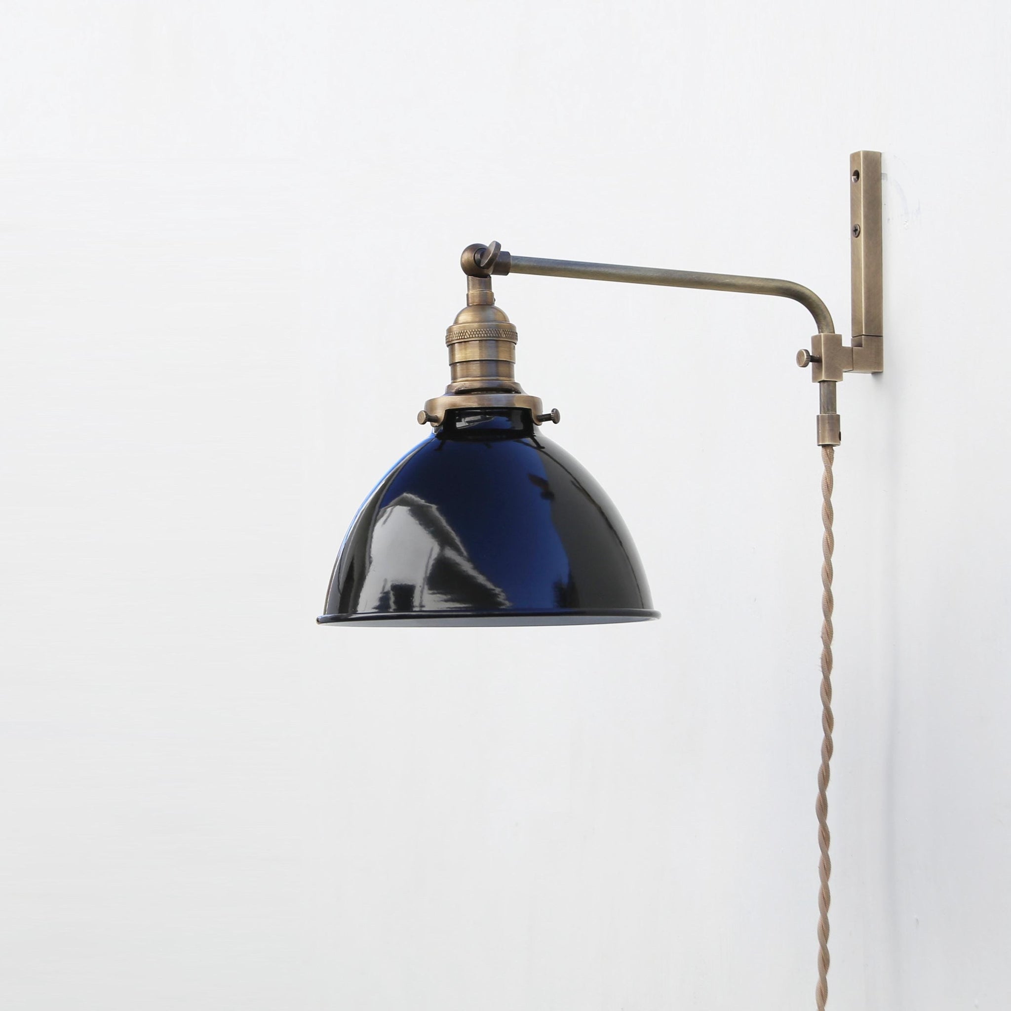 One-Light Plug-In Swing Arm Wall Sconce with Enamel Dome Shade