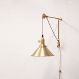 One-Light Pulley Wall Sconce with Brass Cone Shade
