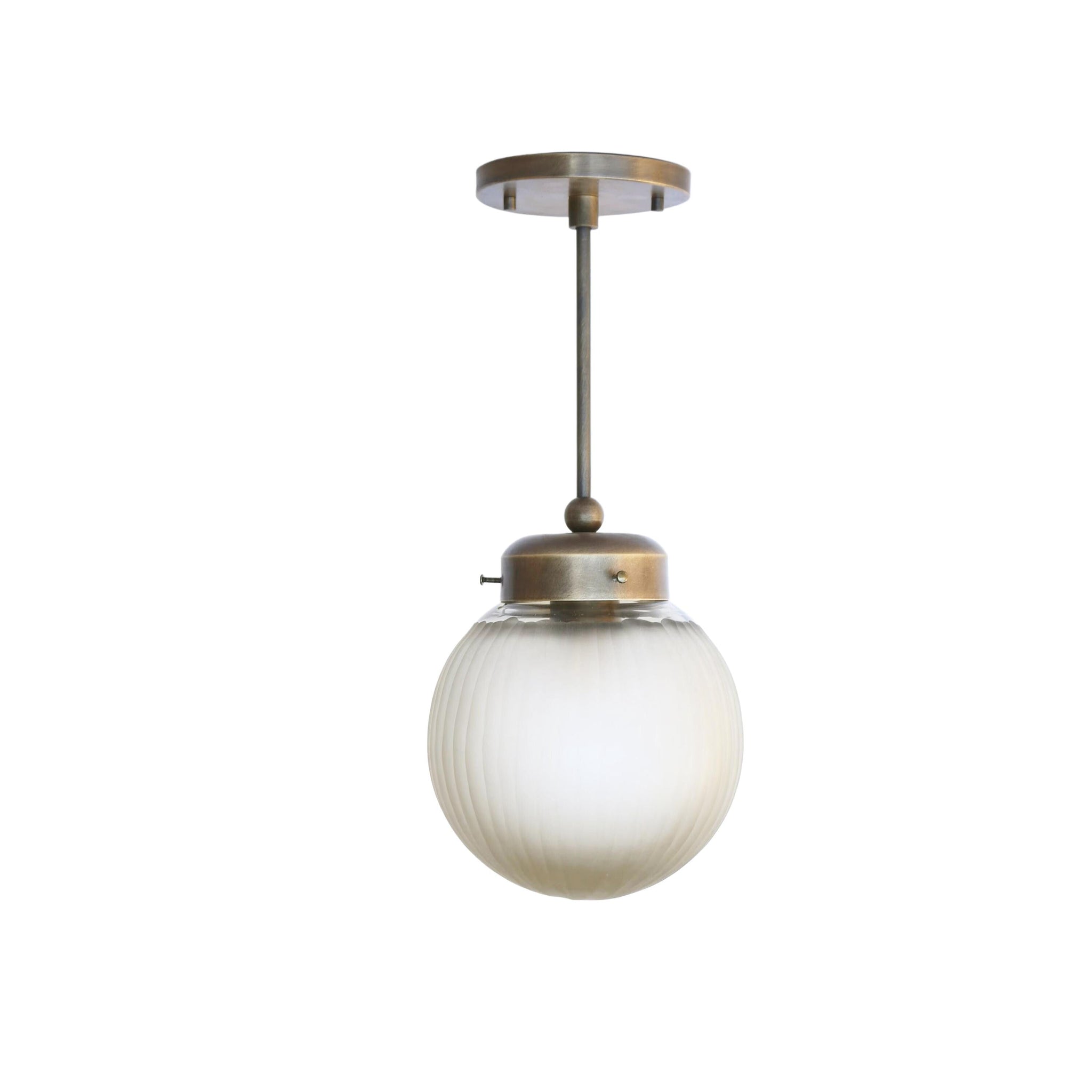 One-Light Ribbed Cut Glass Globe Pendant Light