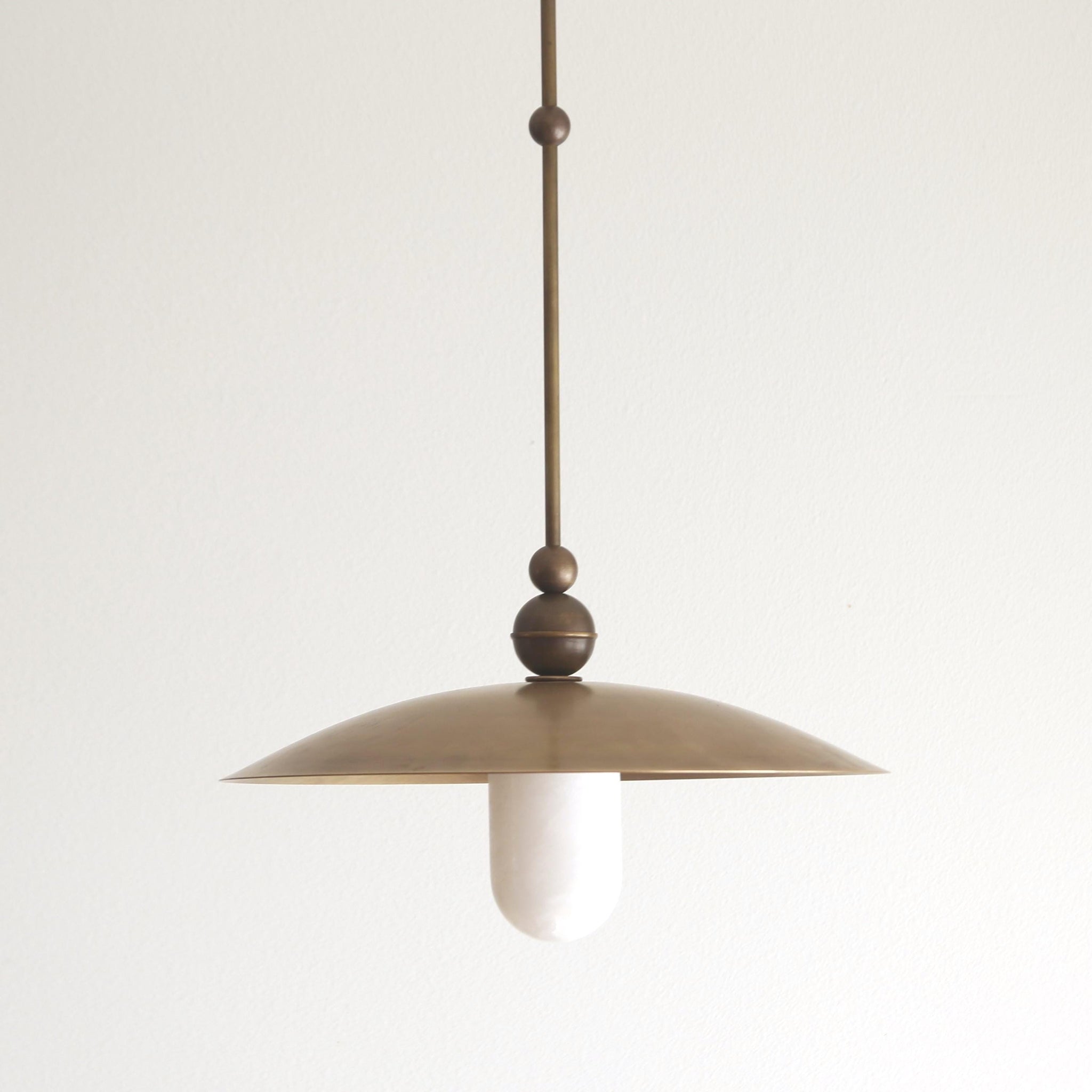 One-Light Rod-Hung Brass Dome Pendant with Alabaster Shade