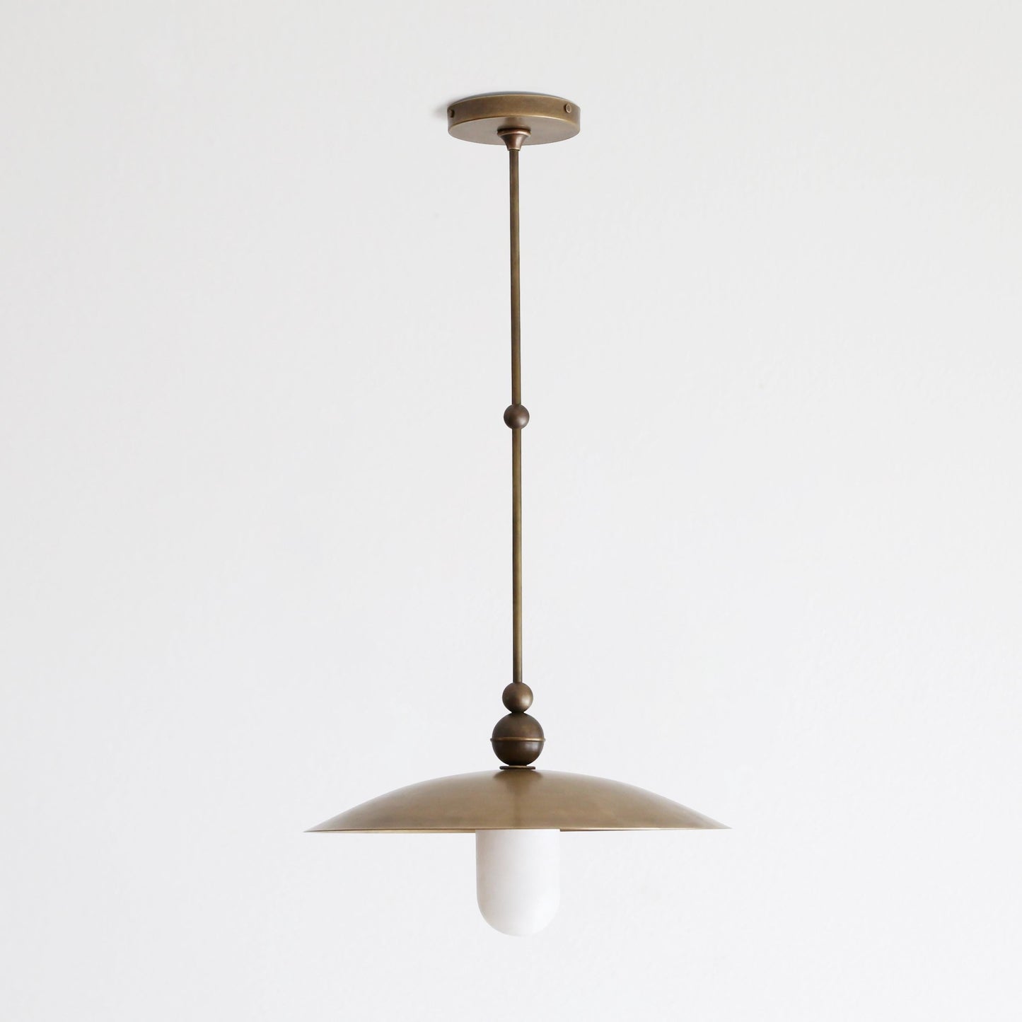 One-Light Rod-Hung Brass Dome Pendant with Alabaster Shade