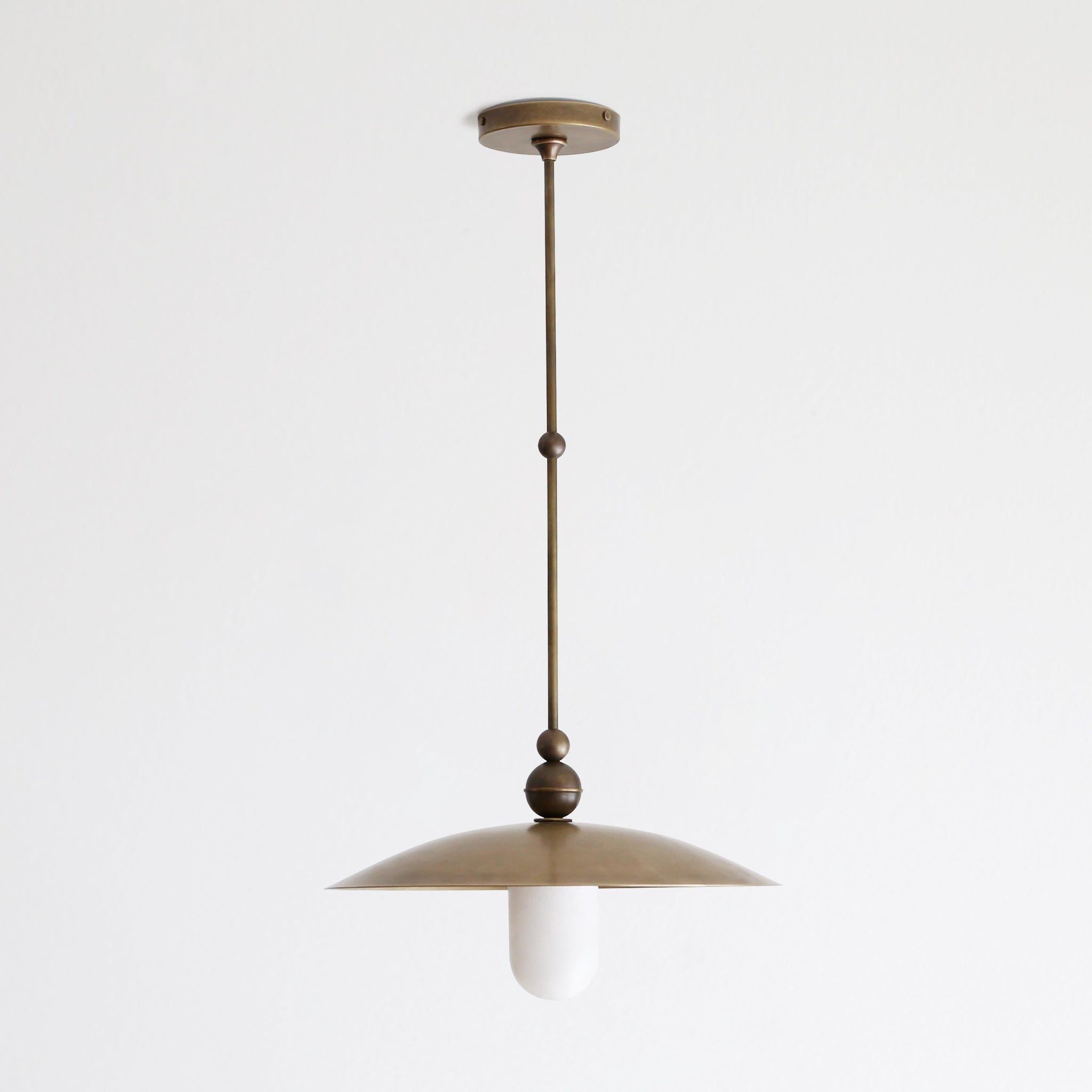 One-Light Rod-Hung Brass Dome Pendant with Alabaster Shade