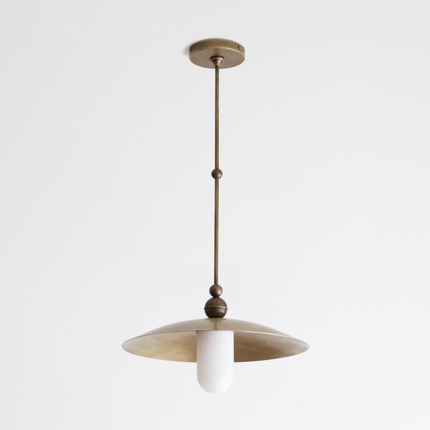 One-Light Rod-Hung Brass Dome Pendant with Alabaster Shade