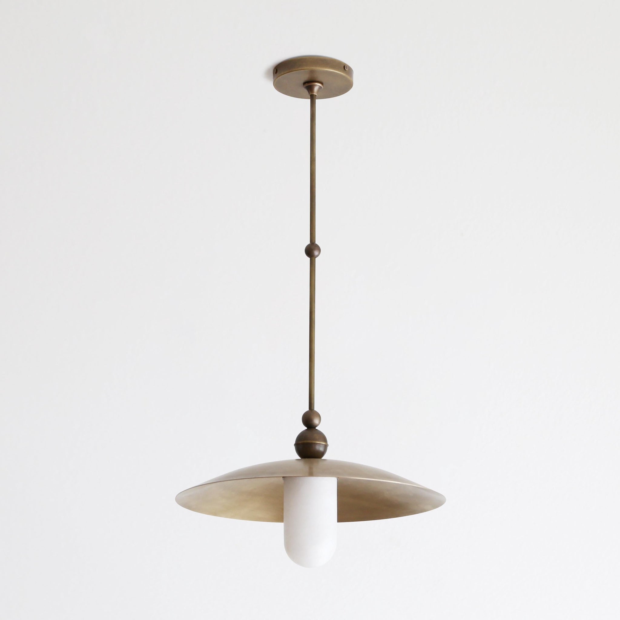 One-Light Rod-Hung Brass Dome Pendant with Alabaster Shade