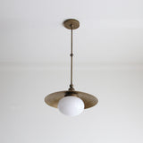 One-Light Rod-Hung Brass Dome Pendant with Opal Glass Globe
