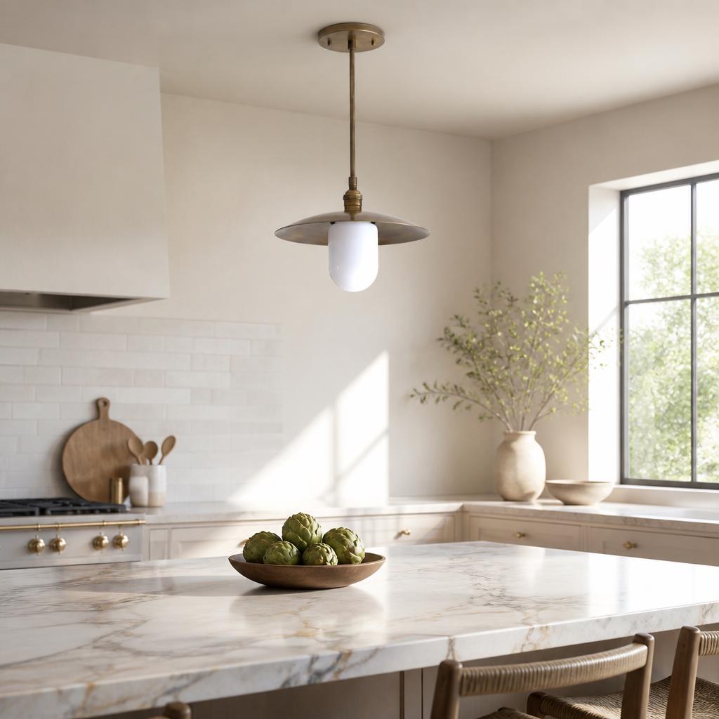One-Light Stem Pendant with Brass Disc Shade