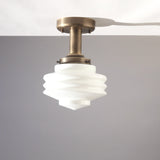 One-Light Stepped Art Deco Glass Semi-Flush Mount Ceiling Light