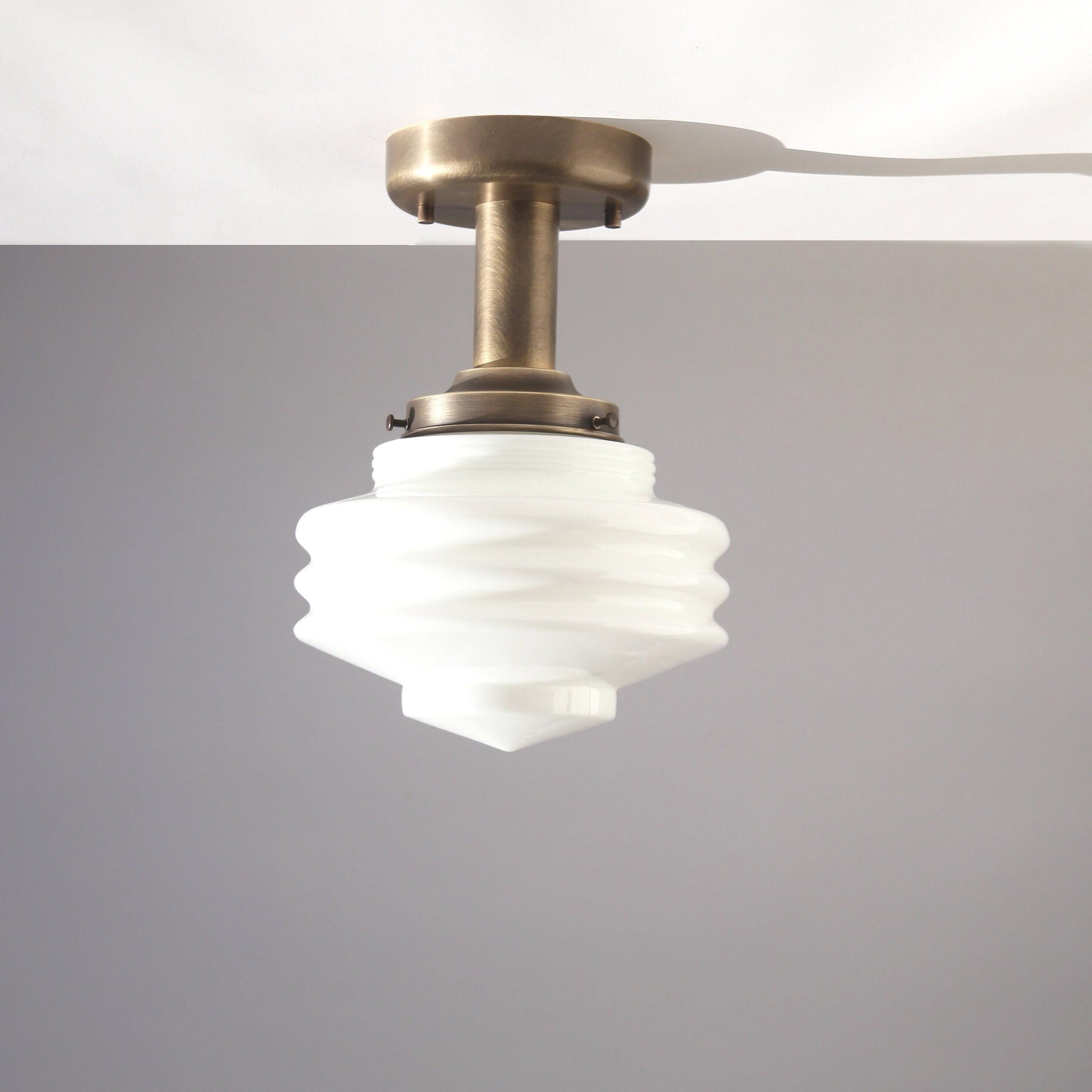 One-Light Stepped Art Deco Glass Semi-Flush Mount Ceiling Light