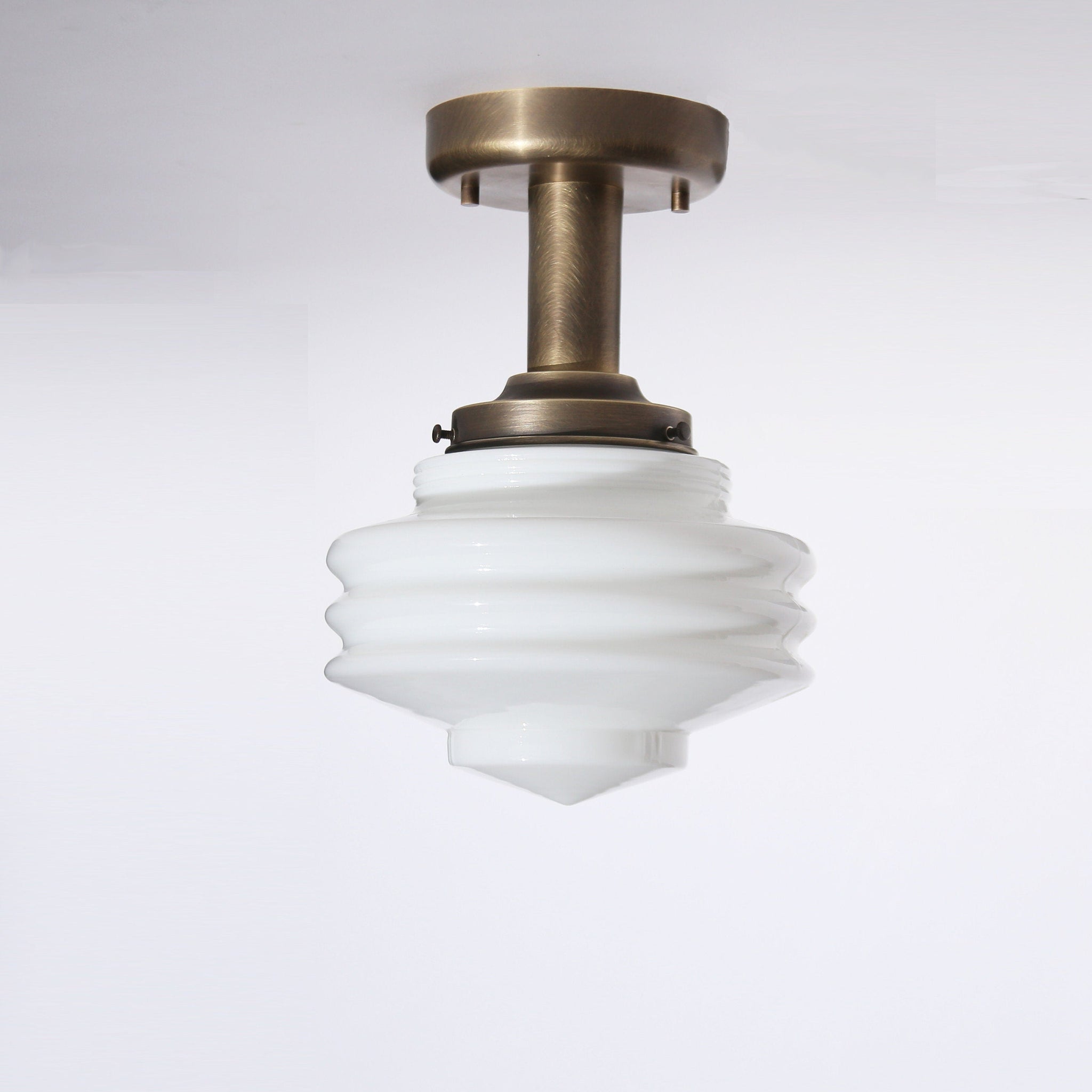 One-Light Stepped Art Deco Glass Semi-Flush Mount Ceiling Light