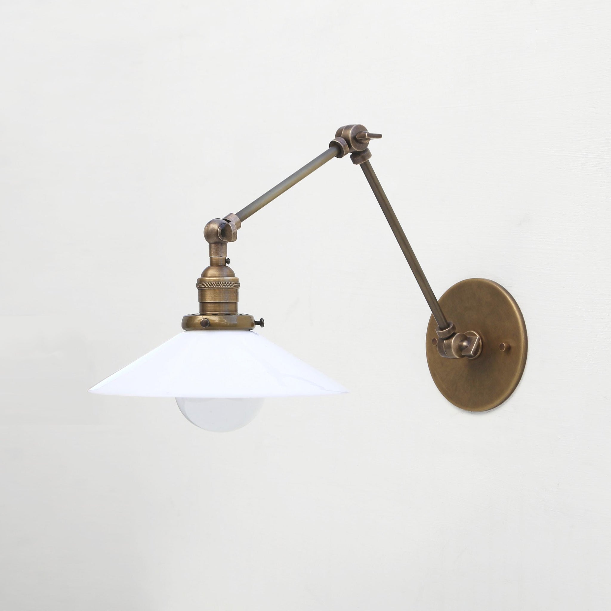 One-Light Swing-Arm Sconce with Flared Opal Glass Shade