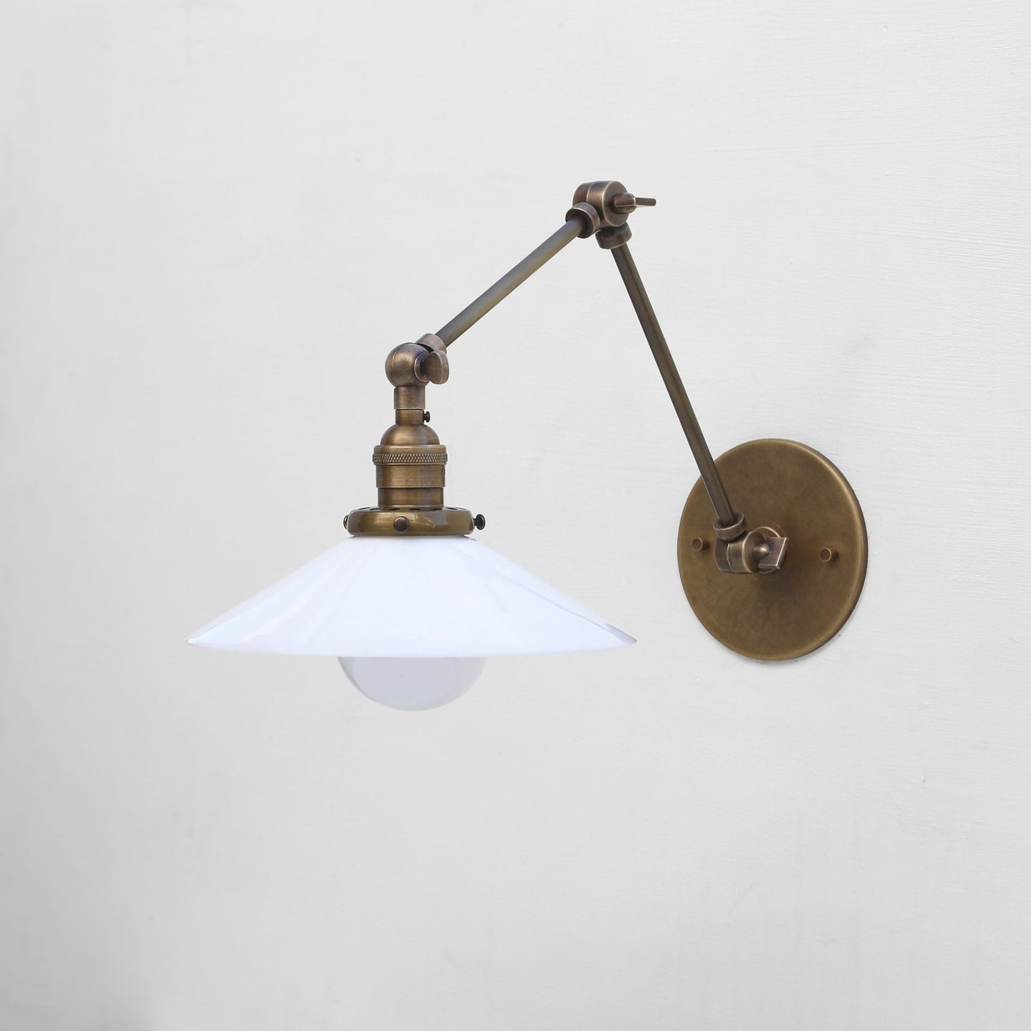 One-Light Swing-Arm Sconce with Flared Opal Glass Shade