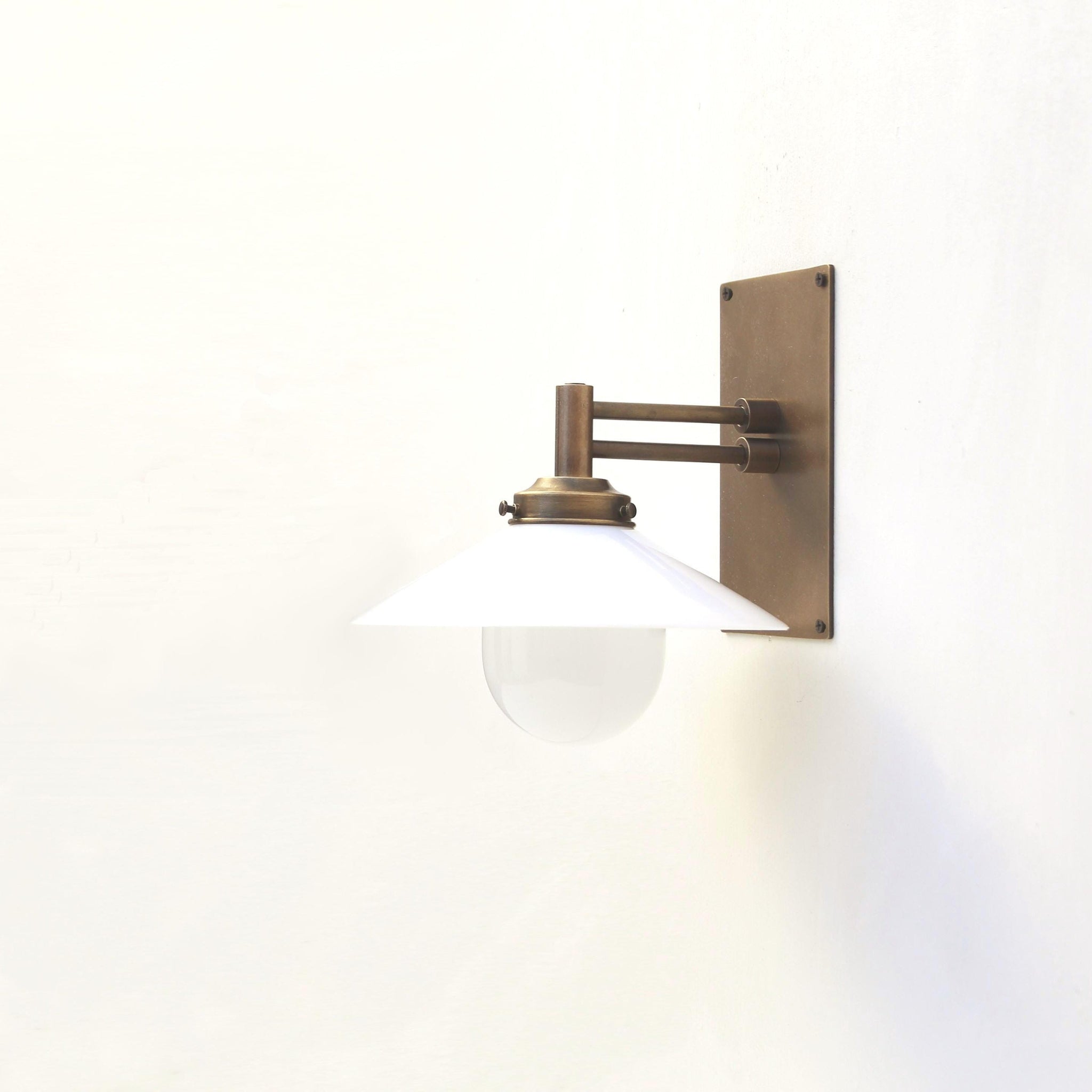 One-Light Swing-Arm Wall Sconce with Opal Glass Cone Shade