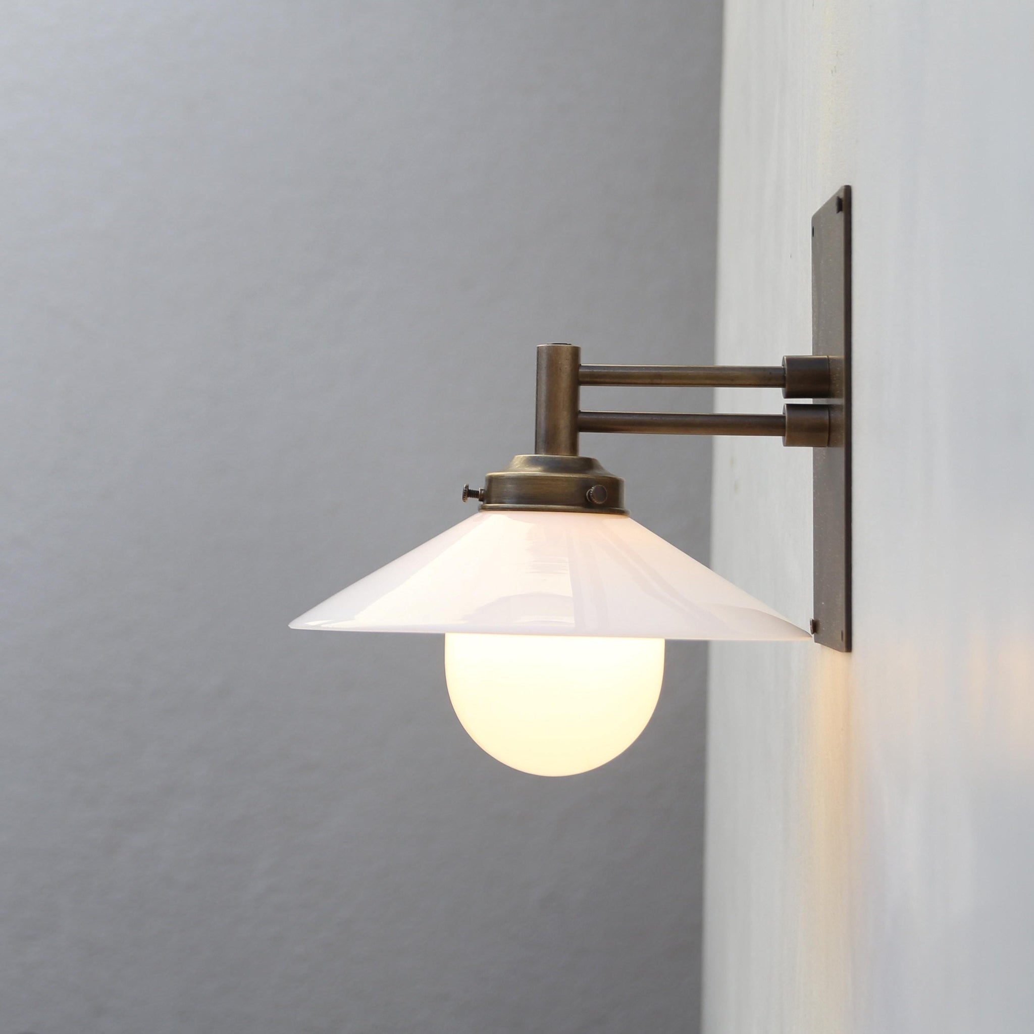 One-Light Swing-Arm Wall Sconce with Opal Glass Cone Shade