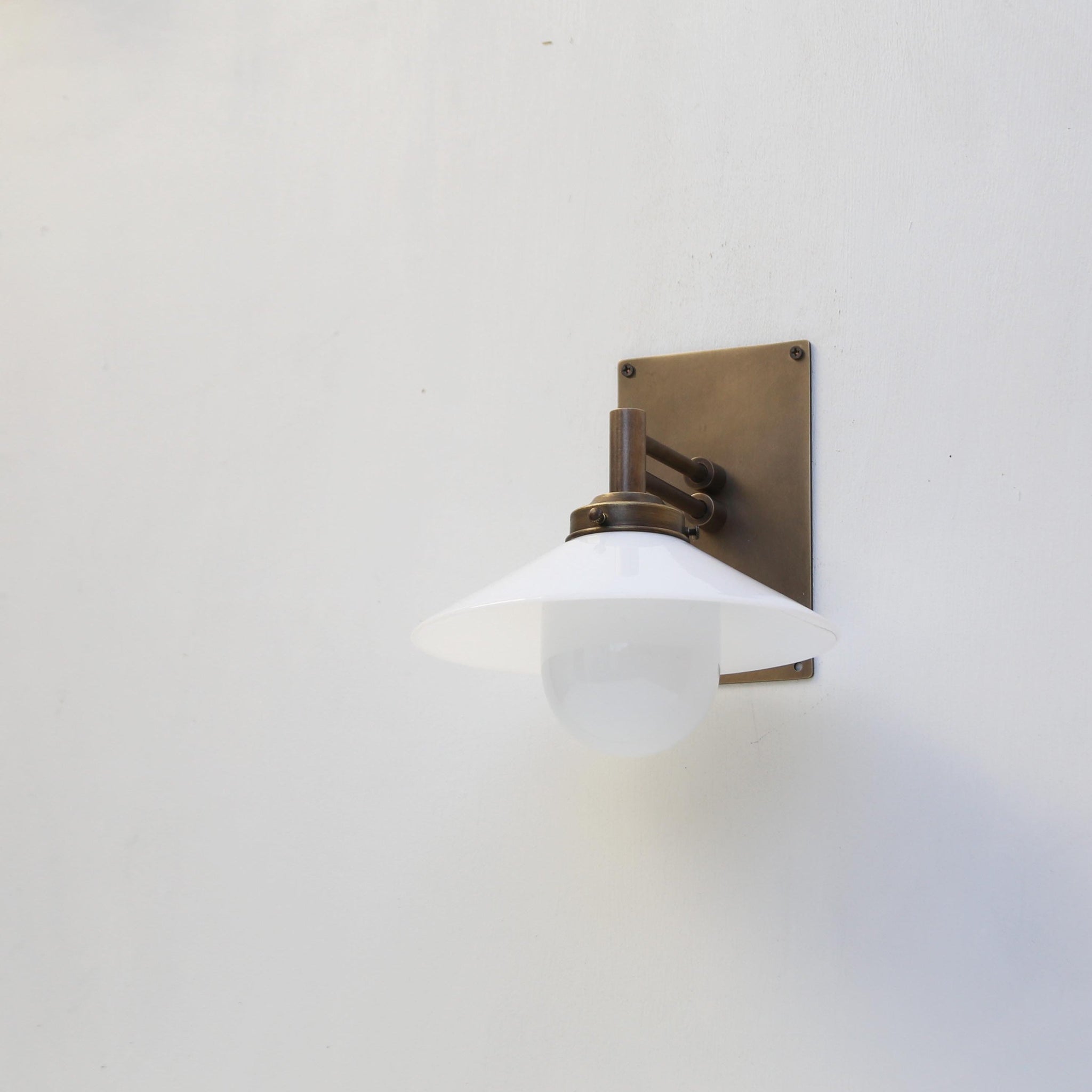 One-Light Swing-Arm Wall Sconce with Opal Glass Cone Shade